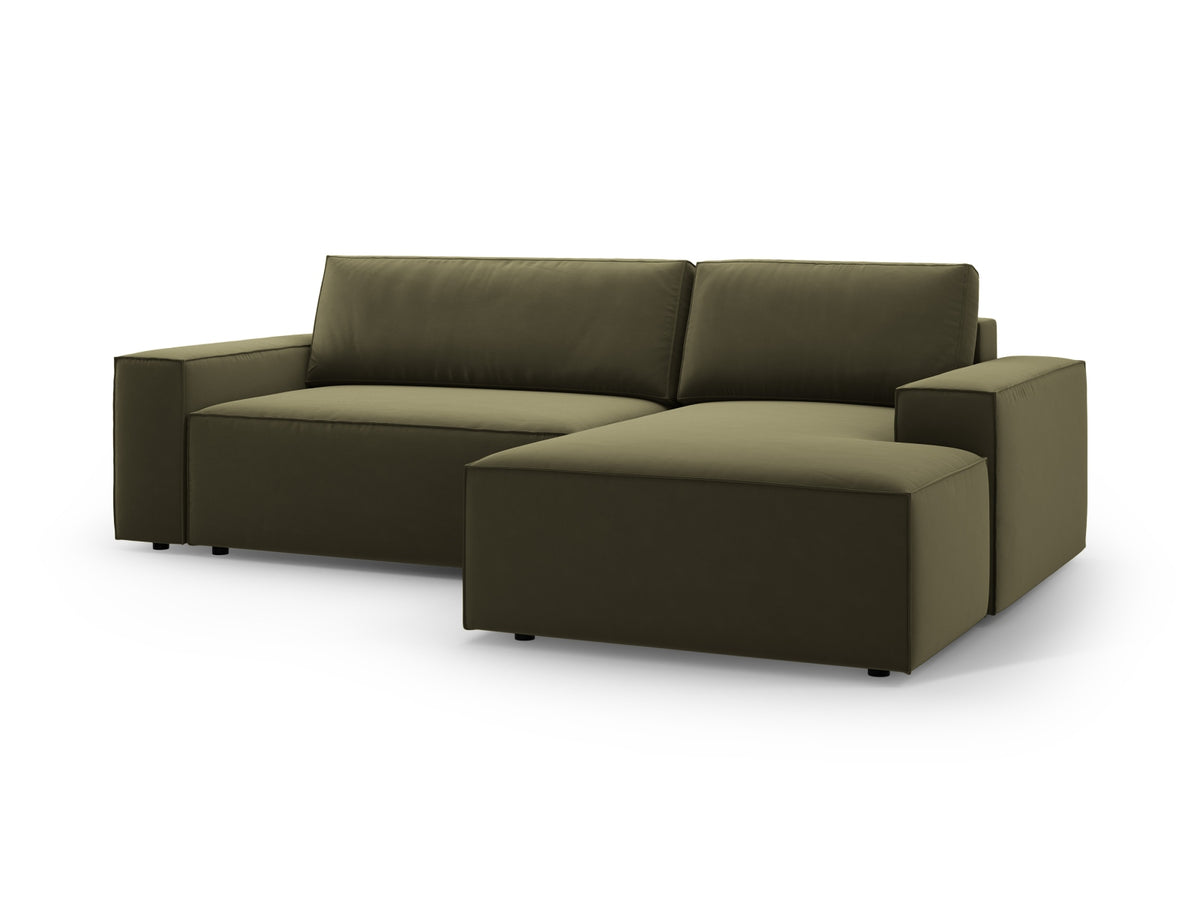 Jodie Velour Ecksofa rechts mit Schlaffunktion und Stauraumbox 3 Sitzer in Green-Bluvel präsentiert im Onlineshop von KAQTU Design AG. Bettsofa rechts ist von Micadoni