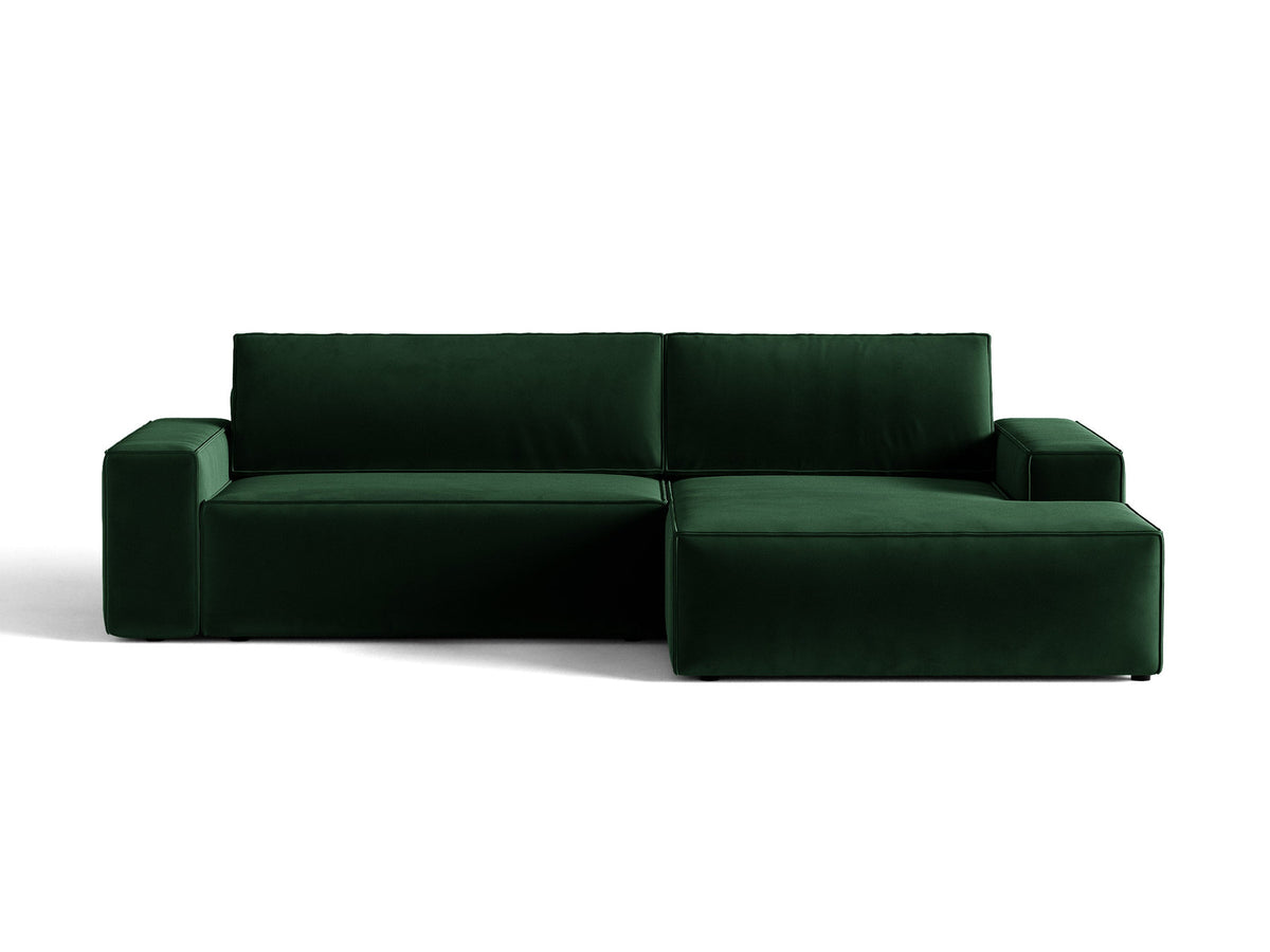 Jodie Velour Ecksofa rechts mit Schlaffunktion und Stauraumbox 3 Sitzer in Bottle Green-Bluvel präsentiert im Onlineshop von KAQTU Design AG. Bettsofa rechts ist von Micadoni