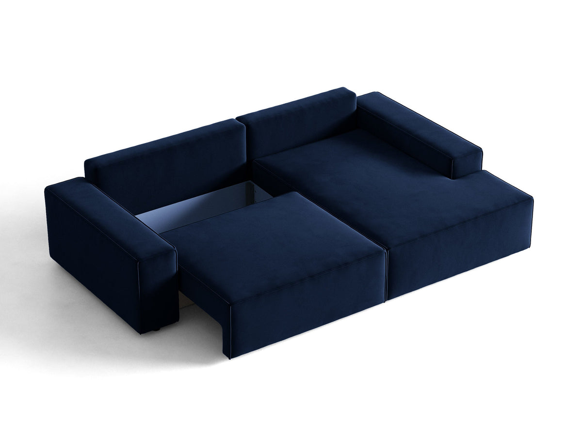 Jodie Velour Ecksofa rechts mit Schlaffunktion und Stauraumbox 3 Sitzer in Royal Blue-Bluvel präsentiert im Onlineshop von KAQTU Design AG. Bettsofa rechts ist von Micadoni