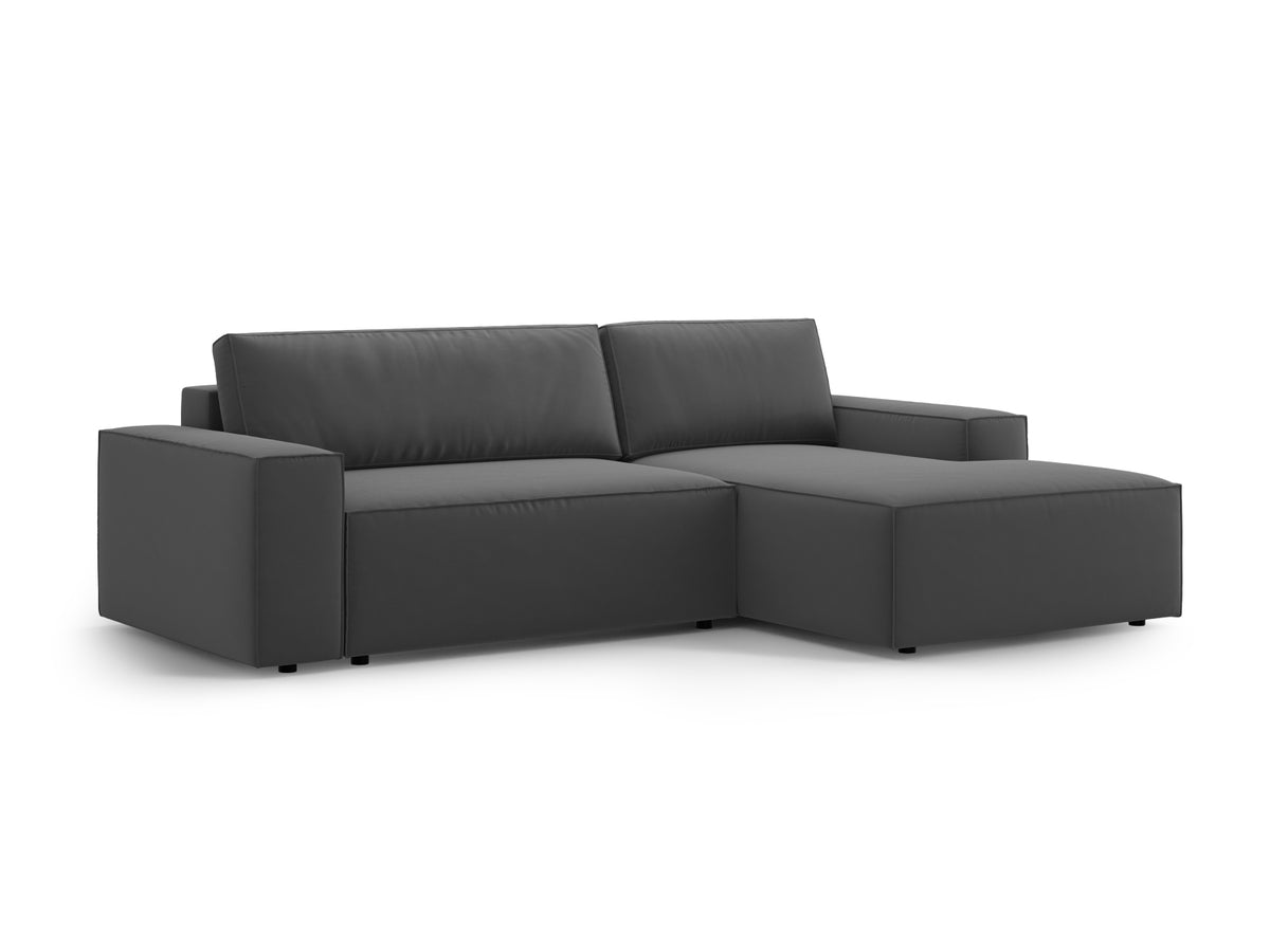 Jodie Velour Ecksofa rechts mit Schlaffunktion und Stauraumbox 3 Sitzer in Grey-Bluvel präsentiert im Onlineshop von KAQTU Design AG. Bettsofa rechts ist von Micadoni