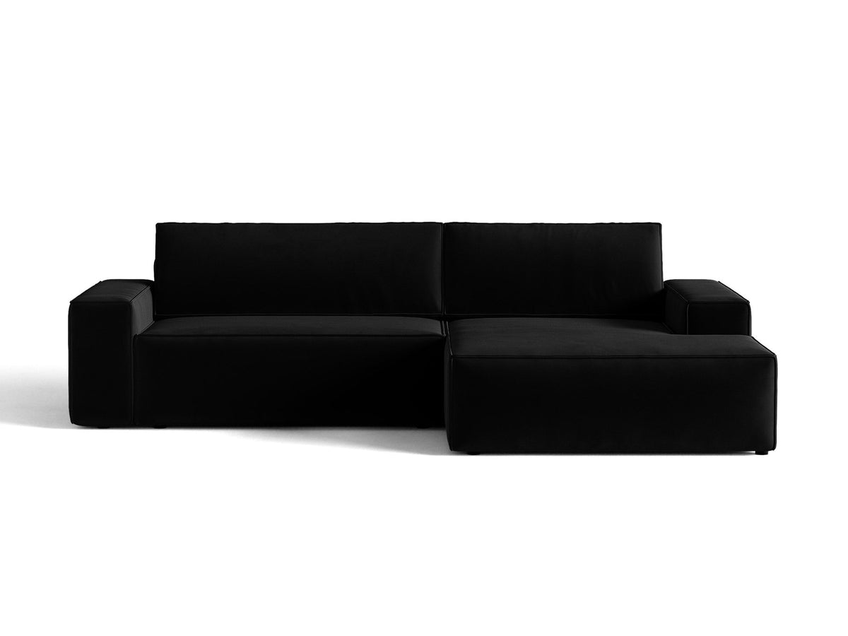 Jodie Velour Ecksofa rechts mit Schlaffunktion und Stauraumbox 3 Sitzer in Black-Bluvel präsentiert im Onlineshop von KAQTU Design AG. Bettsofa rechts ist von Micadoni
