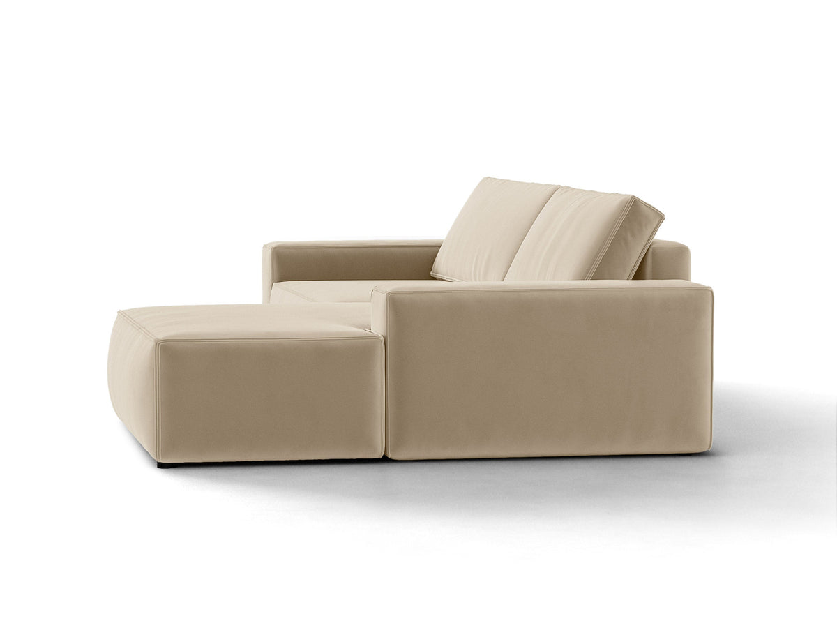 Jodie Velour Ecksofa rechts mit Schlaffunktion und Stauraumbox 3 Sitzer in Dark Beige-Bluvel präsentiert im Onlineshop von KAQTU Design AG. Bettsofa rechts ist von Micadoni