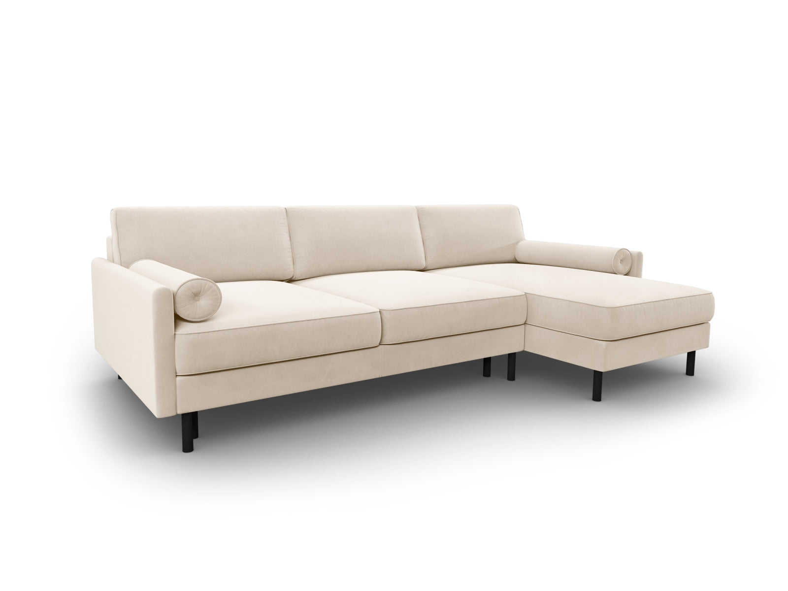 Erleben Sie das Scott Velour Ecksofa rechts von Micadoni: stilvolles 5-Sitzer Sofa mit Schlaffunktion und viel Stauraum für Ihr modernes Zuhause!
