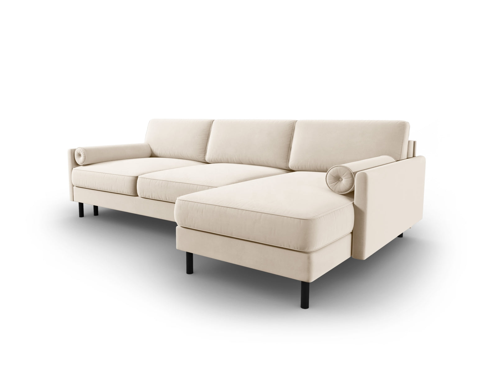 Entdecken Sie das elegante Scott Velour Ecksofa rechts von Micadoni: ein 5-Sitzer mit praktischer Schlaffunktion und grosszügigem Stauraum für Ihr Zuhause!