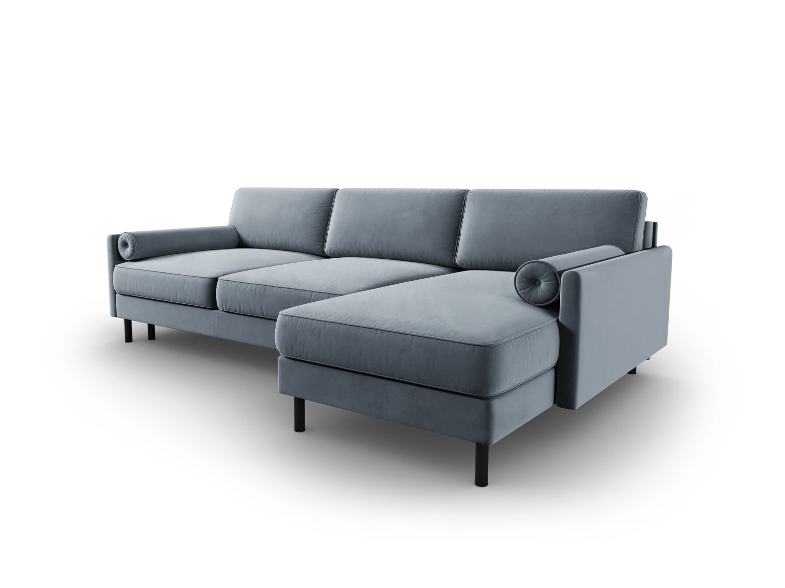 Entdecken Sie das elegante Scott Velour Ecksofa rechts von Micadoni: ein 5-Sitzer mit praktischer Schlaffunktion und grosszügigem Stauraum für Ihr Zuhause!