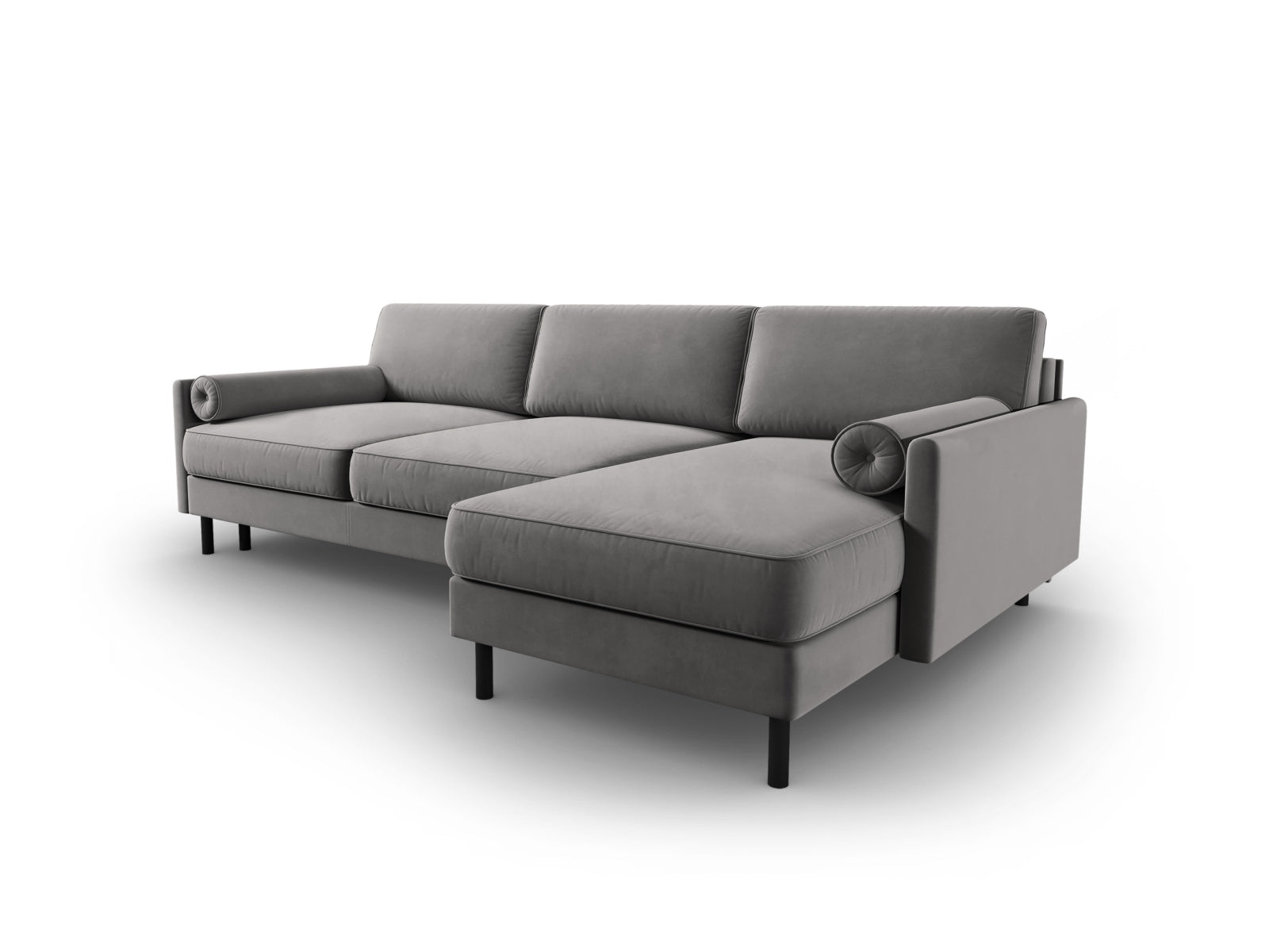 Entdecken Sie das elegante Scott Velour Ecksofa rechts von Micadoni: ein 5-Sitzer mit praktischer Schlaffunktion und grosszügigem Stauraum für Ihr Zuhause!