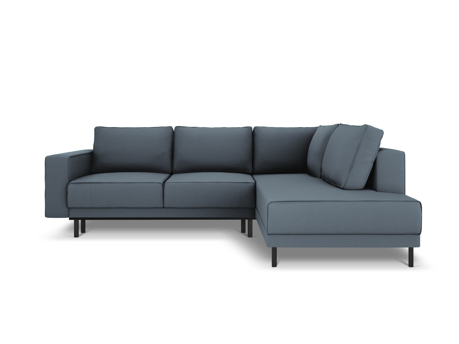 Modernes Caro Ecksofa in elegantem Blau, 5-Sitzer mit praktischer Schlaffunktion, perfekt für entspannte Stunden und Übernachtungen.