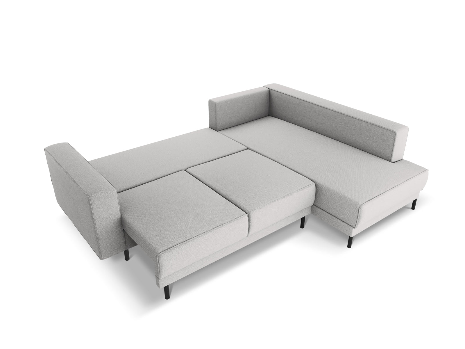 Modernes Caro Ecksofa in Hellgrau, 5-Sitzer mit praktischer Schlaffunktion, ideal für stilvolle Wohnräume und entspannte Nächte.