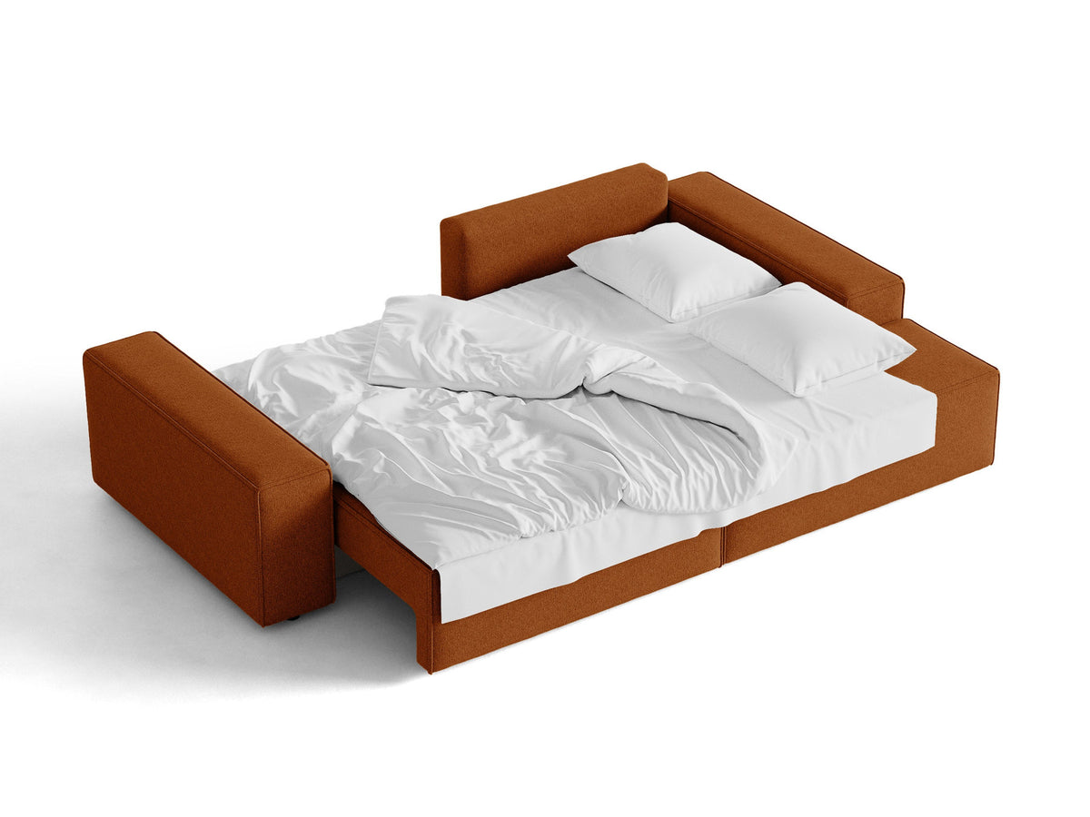 Jodie Ecksofa rechts mit Schlaffunktion und Stauraumbox 3 Sitzer in Terracotta-Megan präsentiert im Onlineshop von KAQTU Design AG. Bettsofa rechts ist von Micadoni