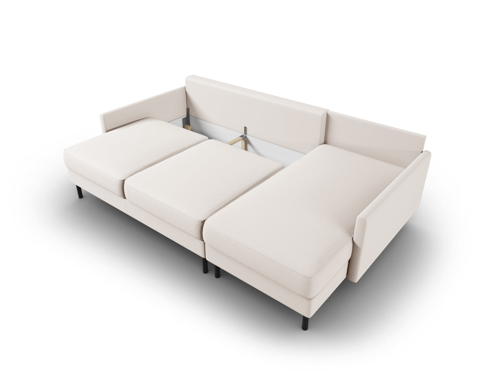 Modernes Scott Ecksofa in sanftem Beige, 5-Sitzer mit cleverer Schlaffunktion und integriertem Stauraum, ideal für gemütliche Wohnbereiche.