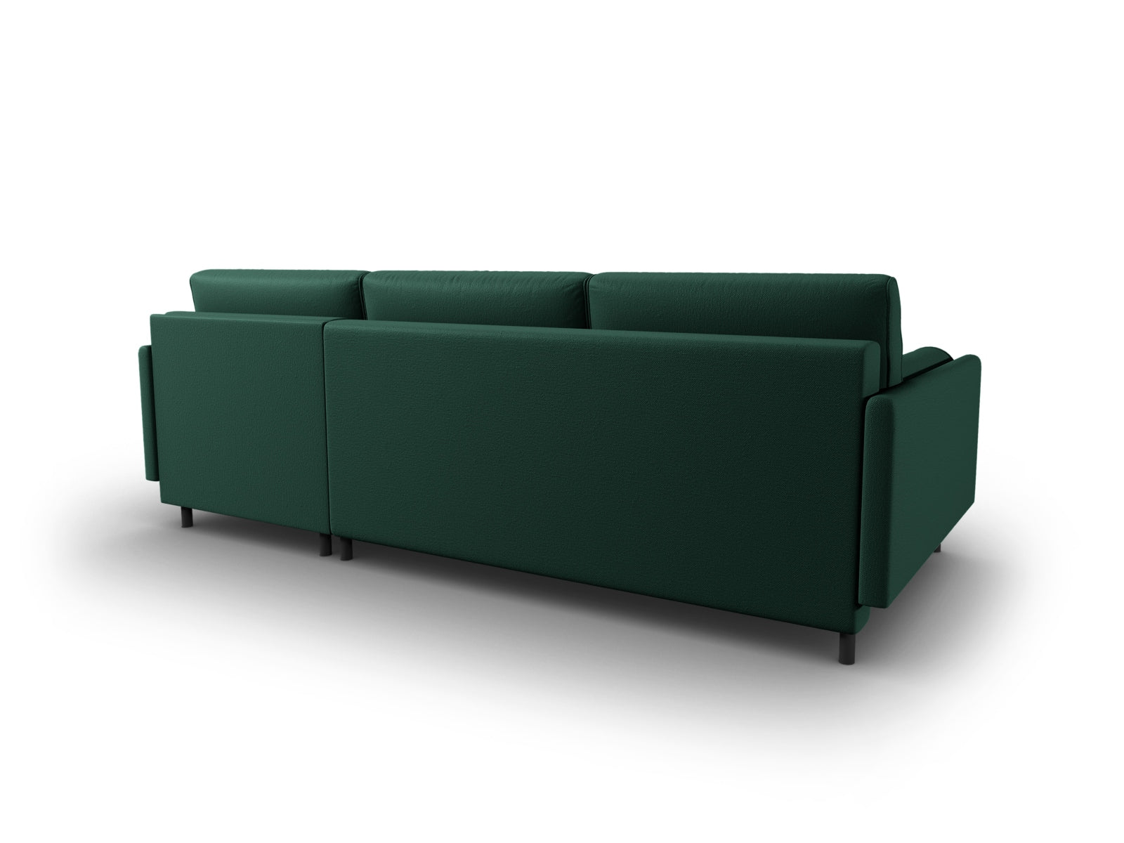 Stylisches Scott Ecksofa in elegantem Grün, bietet Platz für fünf Personen, mit praktischer Schlaffunktion und Stauraum für Kissen und Decken.