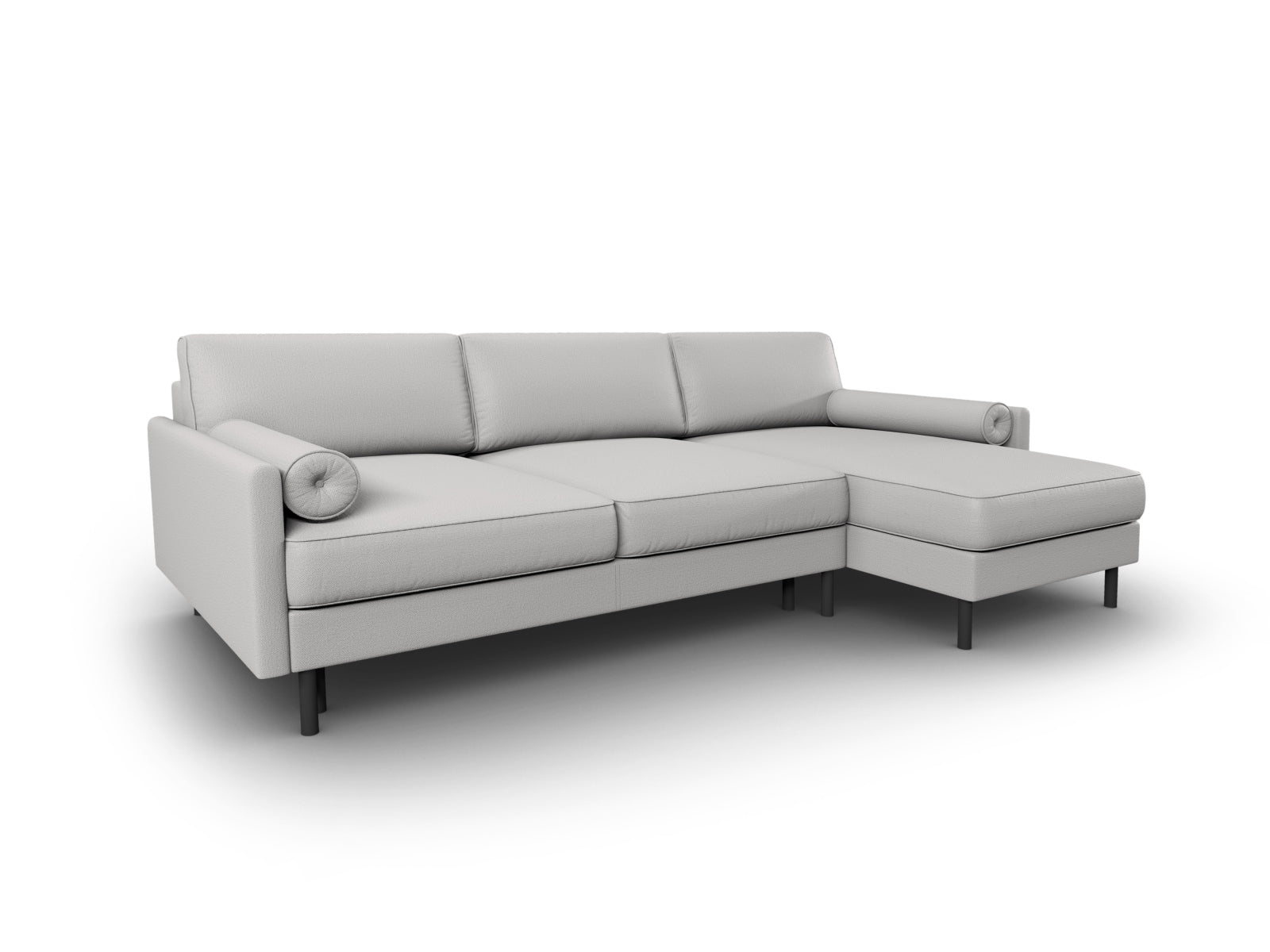 Elegantes Scott Ecksofa in hellem Grau, 5-Sitzer mit praktischer Schlaffunktion und integriertem Stauraum, perfekt für stilvolle Wohnzimmer.