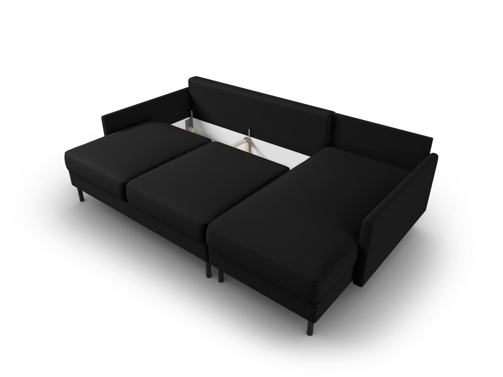 Modernes Scott Ecksofa in Schwarz, 5-Sitzer mit integrierter Schlaffunktion und Stauraum für optimale Raumnutzung und Komfort.