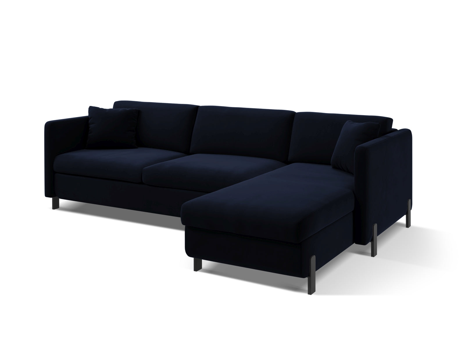 Modernes Ecksofa Gloria in Royal Blue, rechtsseitig, mit praktischer Schlaffunktion und integriertem Stauraum für zusätzlichen Komfort.