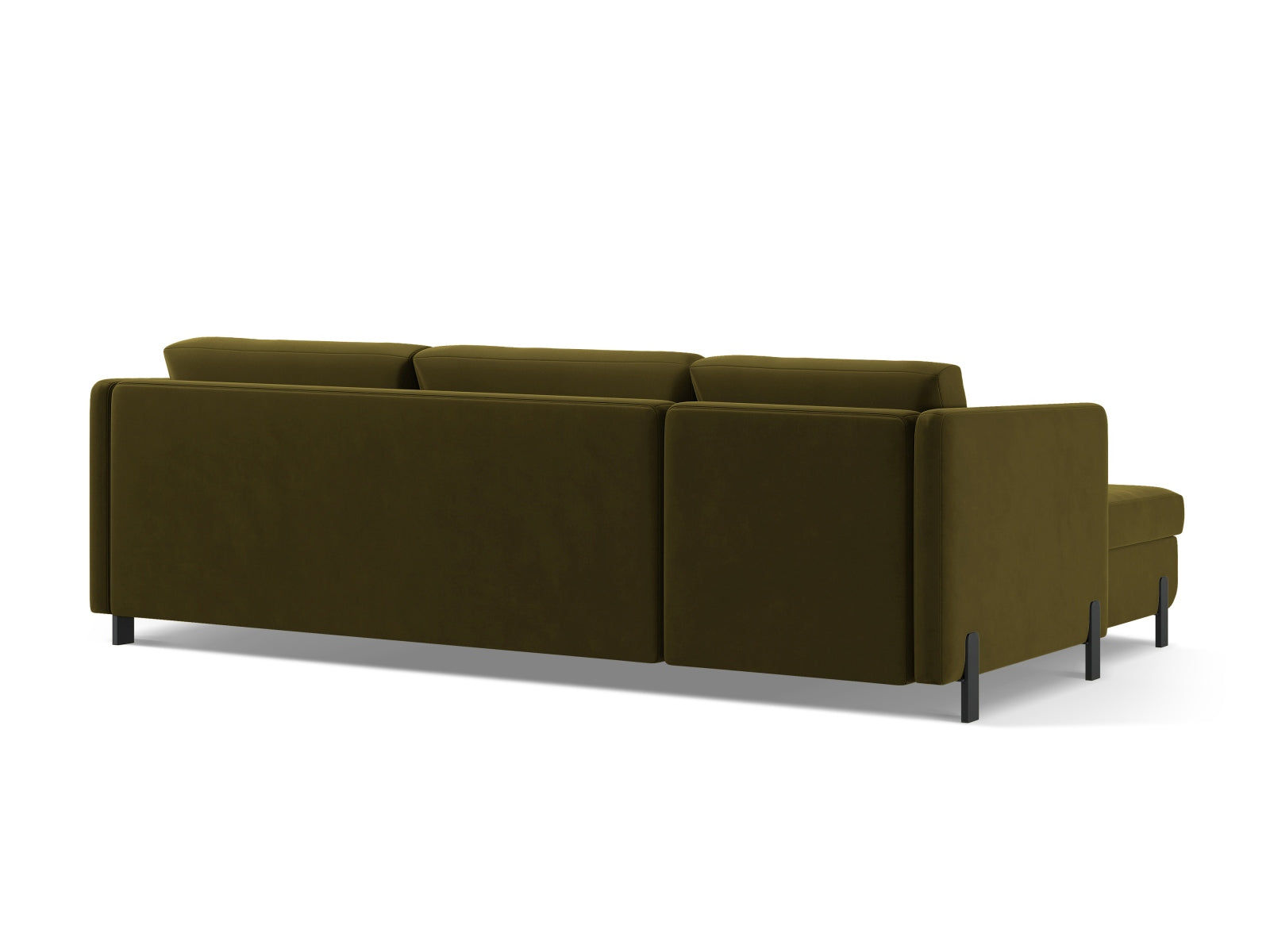 Elegantes, rechteckiges Ecksofa Gloria in Veloursgrün, ideal für Gästeübernachtungen und mit praktischem Stauraum für Wohnaccessoires.