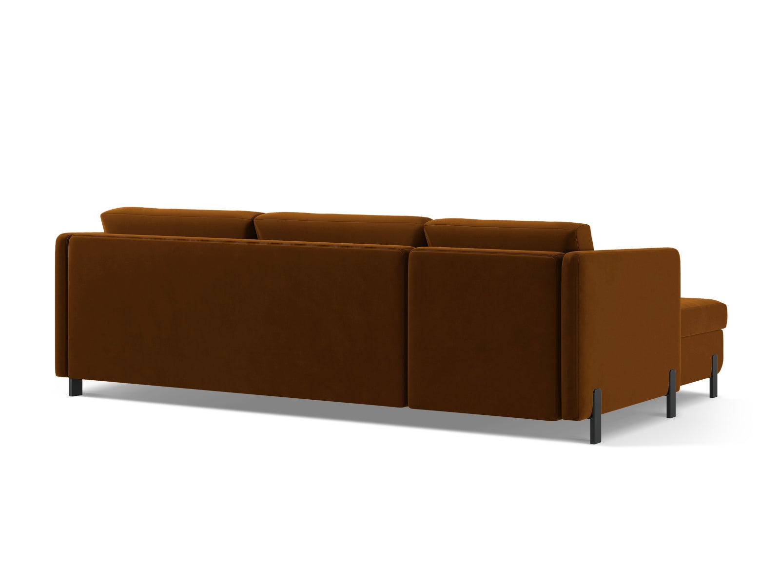 Elegantes braunes Ecksofa Gloria aus Velours, rechtsseitig, mit Schlafoption und integriertem Stauraum für optimale Raumnutzung.