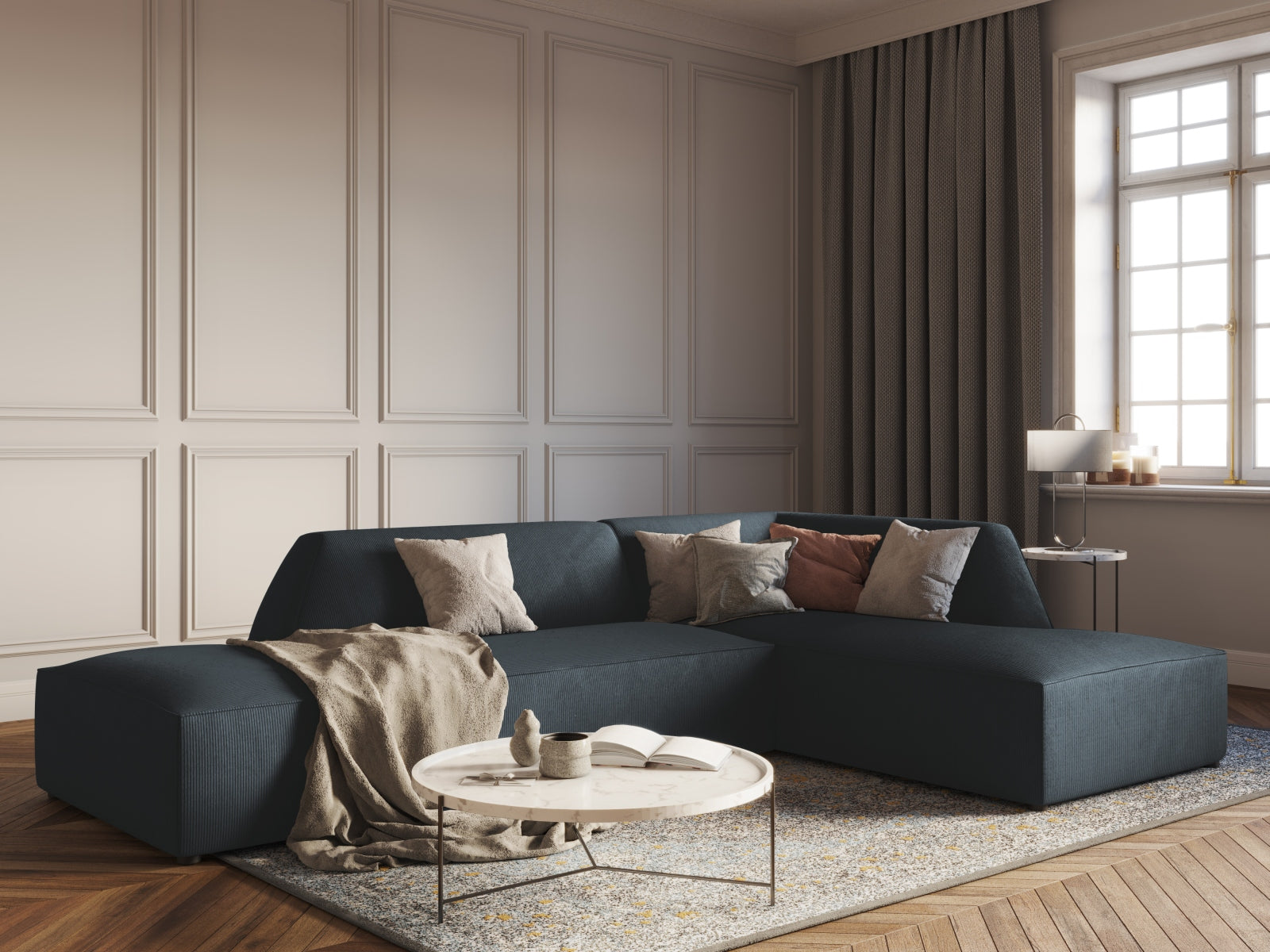 Entdecken Sie das Ruby Ecksofa rechts 4 Sitzer von Micadoni – stilvolles Design, modular und komfortabel für Ihr modernes Wohnzimmer.