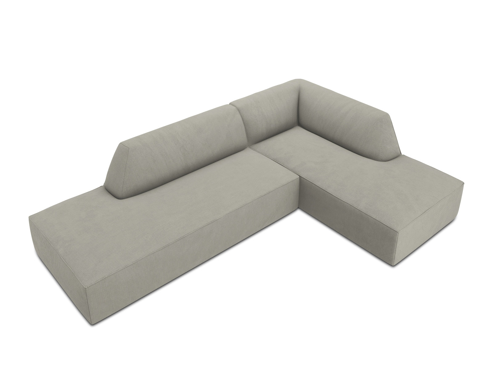 Elegantes Ruby L-Sofa in sanftem Grau, 4-Sitzer mit offenem Ende rechts, perfekt für zeitgemäße Wohnkonzepte von Micadoni.