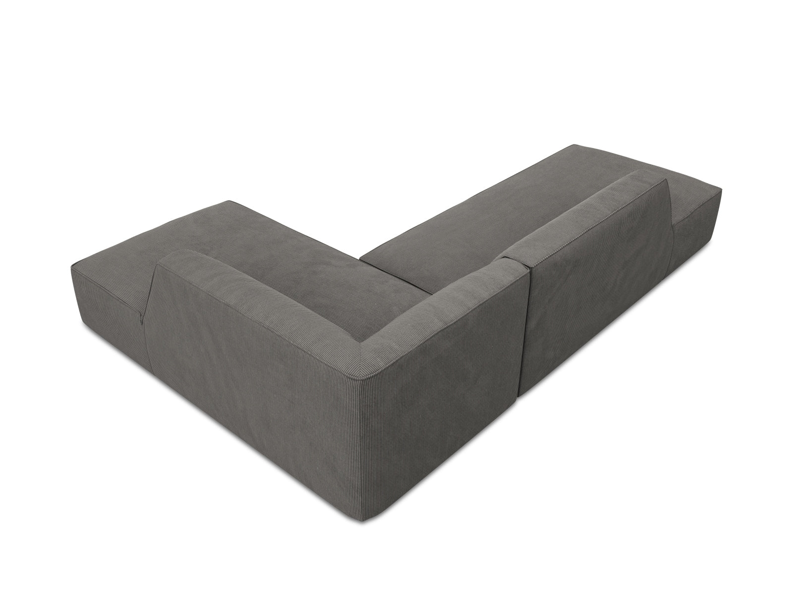 Elegantes Ruby L-Sofa in Dunkelgrau, 4-Sitzer mit offener rechter Seite, ideal für stilvolle Wohnräume und gesellige Zusammenkünfte von Micadoni.