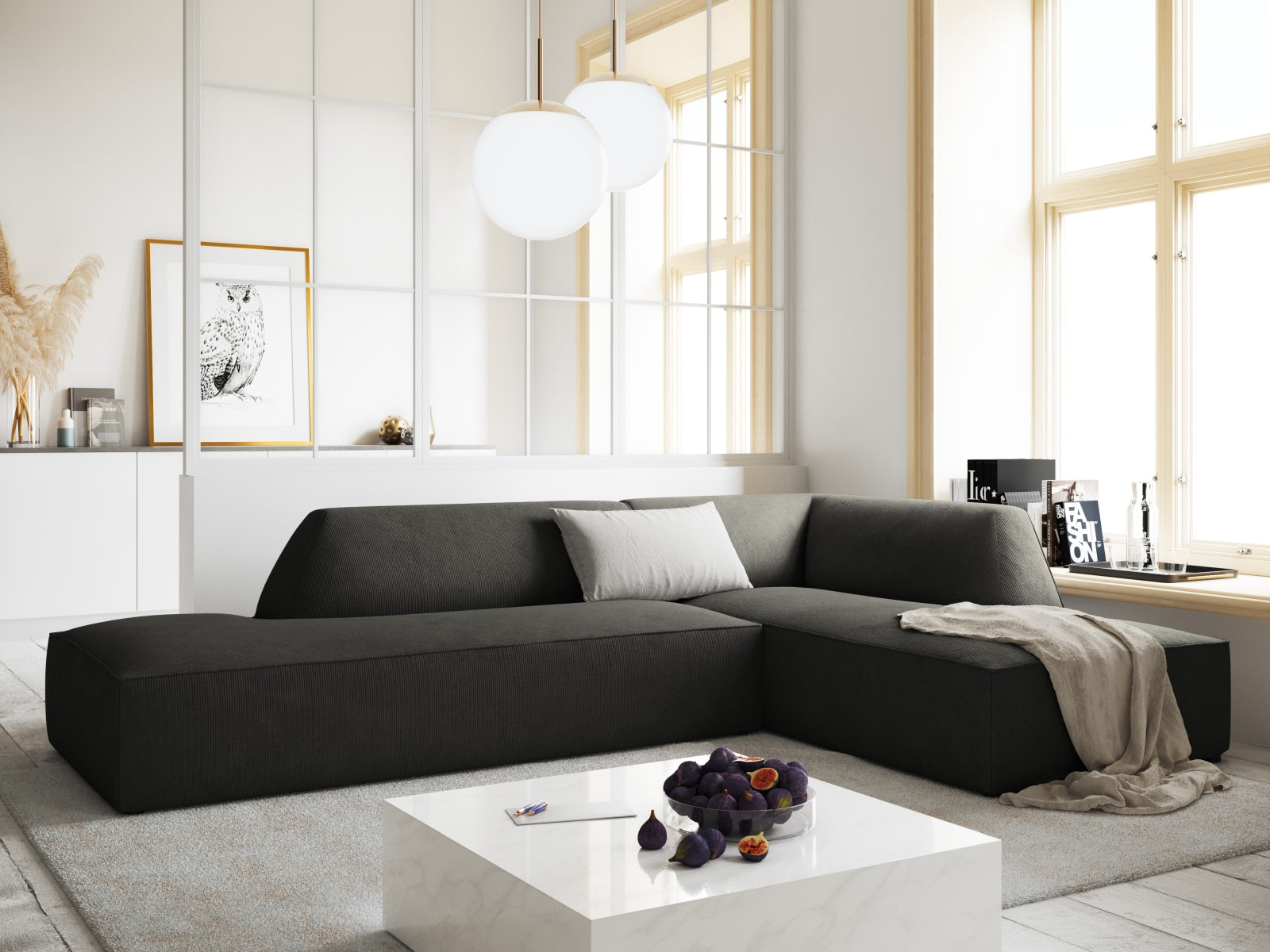 Stylisches Ruby Ecksofa in Dunkelgrau, modulares Design, ideal für moderne Wohnräume, präsentiert von Micadoni.