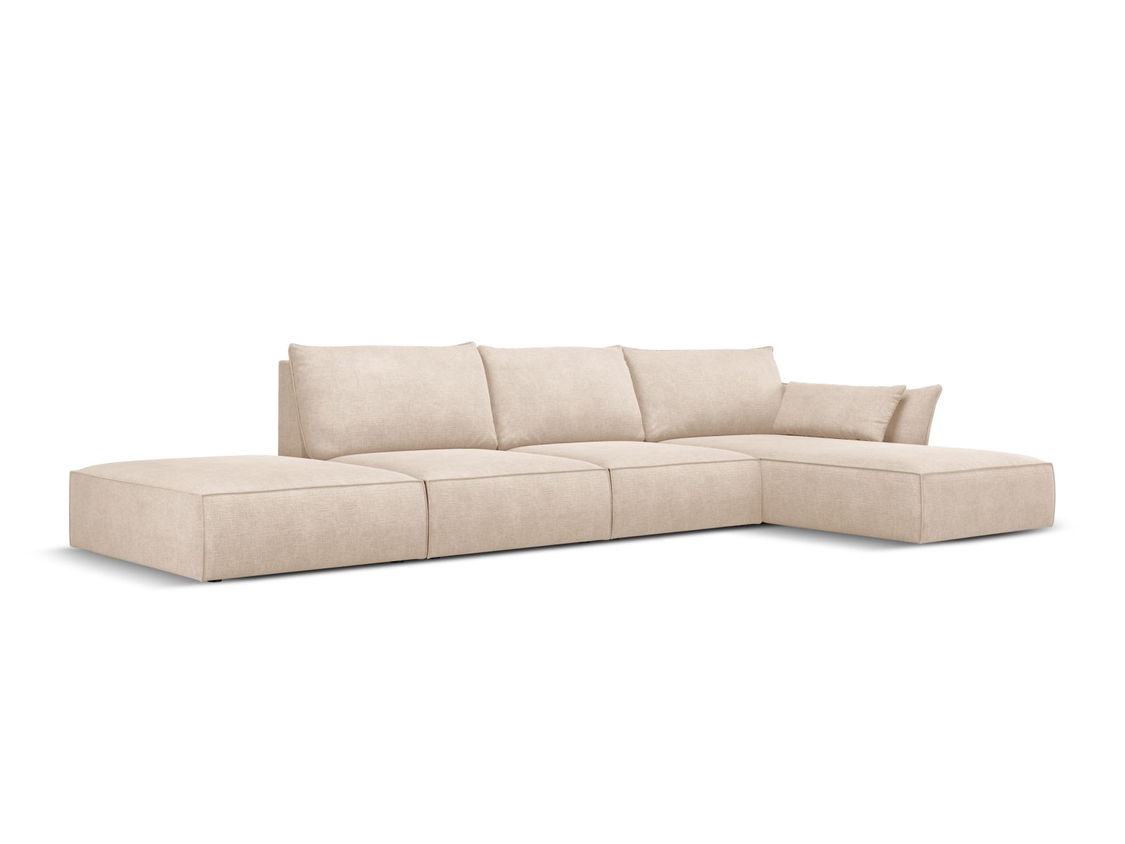 Beige Kaelle Ecksofa rechts, 5-Sitzer, stilvolles Bettsofa von Micadoni, ideal für modernes Wohnen und Entspannen.