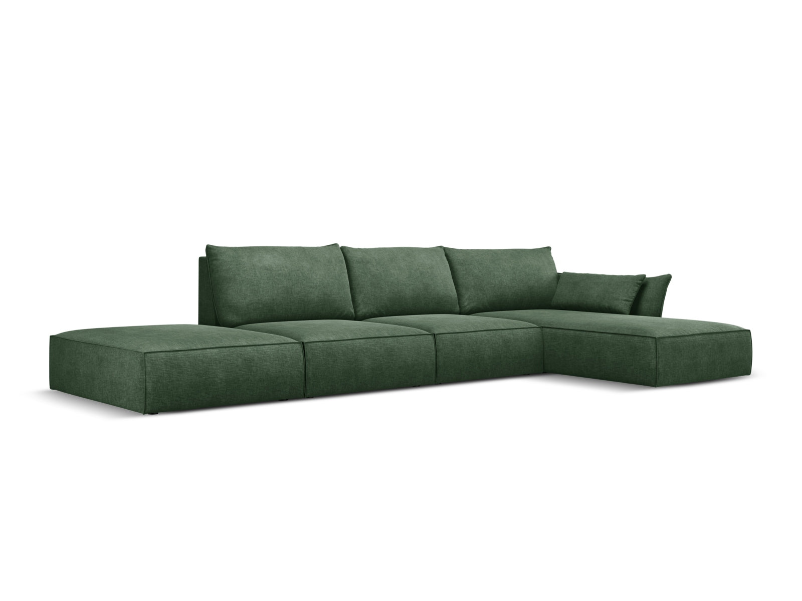 Elegantes Kaelle Ecksofa in Flaschengrün, 5-Sitzer mit Bettfunktion, ideal für stilvolle Wohnräume, erhältlich bei KAQTU Design AG.