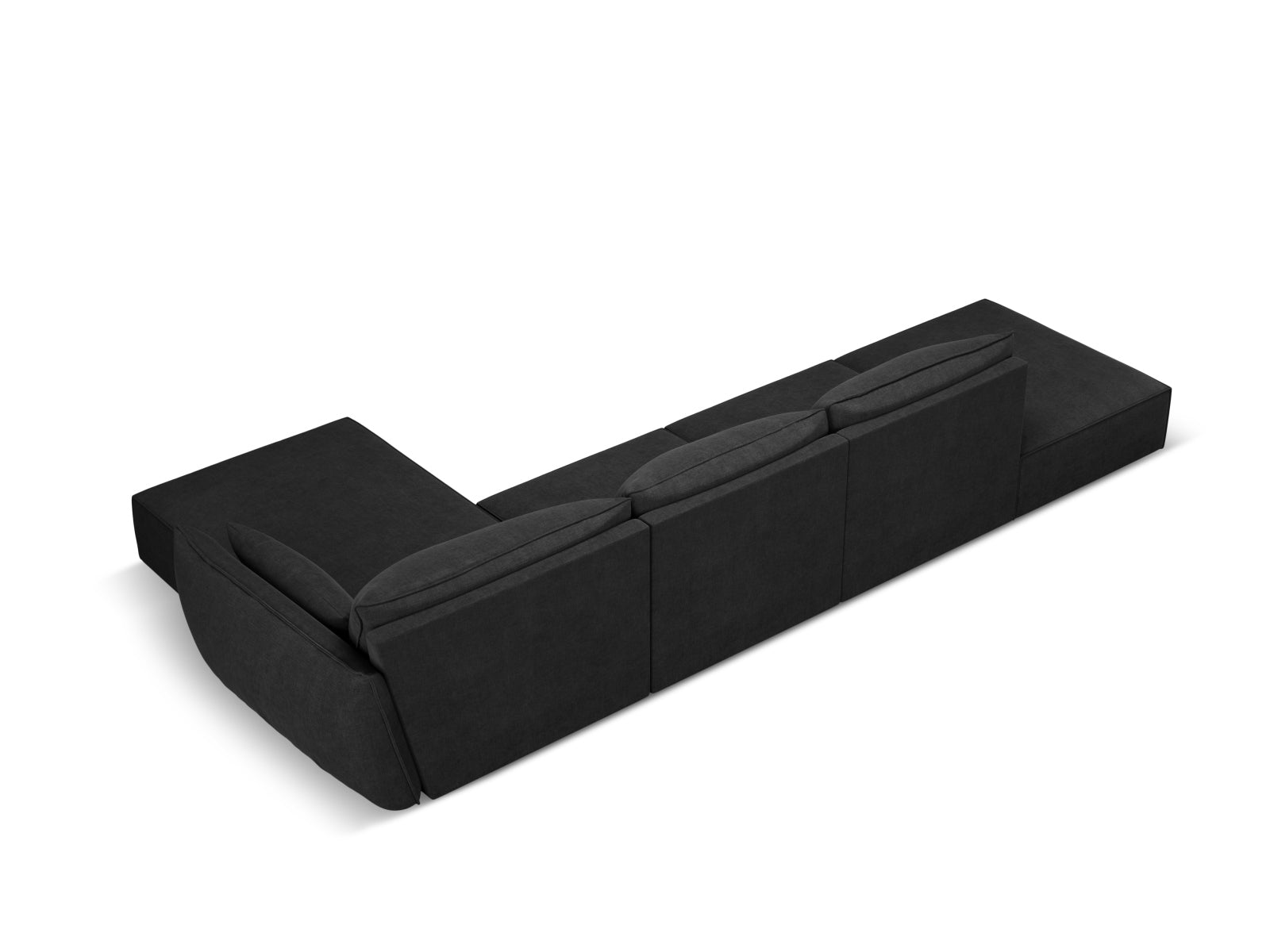 Modernes Kaelle Ecksofa rechts, 5-Sitzer in zeitlosem Schwarz, perfekt als Schlafsofa für stilvolle Wohnräume von Micadoni.