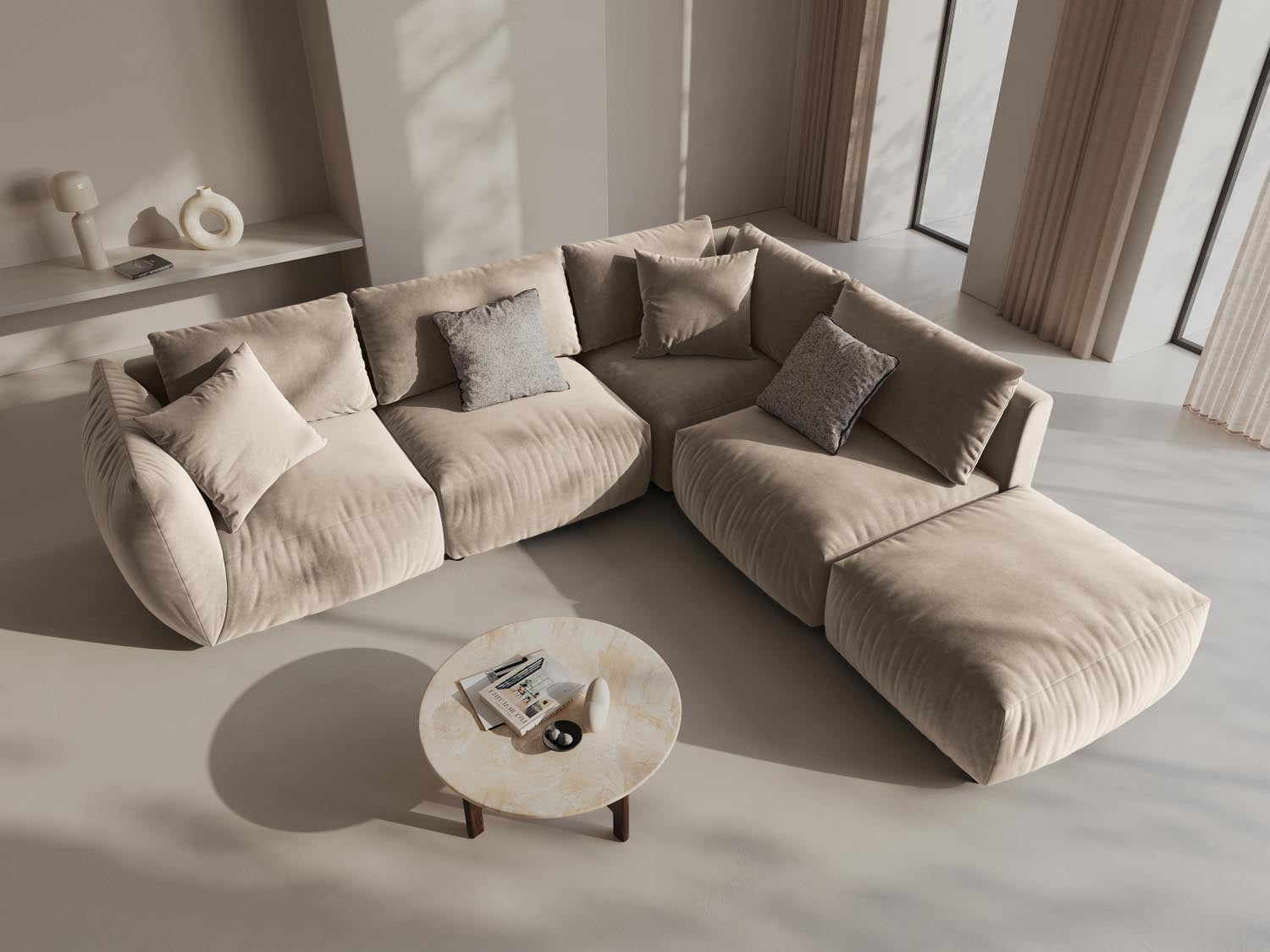 Entdecken Sie das Chris Velour Modular Ecksofa rechts von Micadoni – ein elegantes 4-Sitzer Sofa, das modernen Stil und höchsten Komfort vereint!