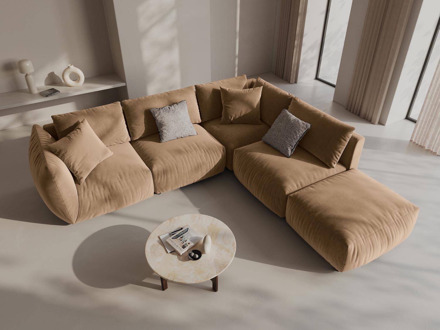 Chris Velour Modular Ecksofa rechts 4 Sitzer in Sand-Casino präsentiert im Onlineshop von KAQTU Design AG. Ecksofa rechts ist von Micadoni
