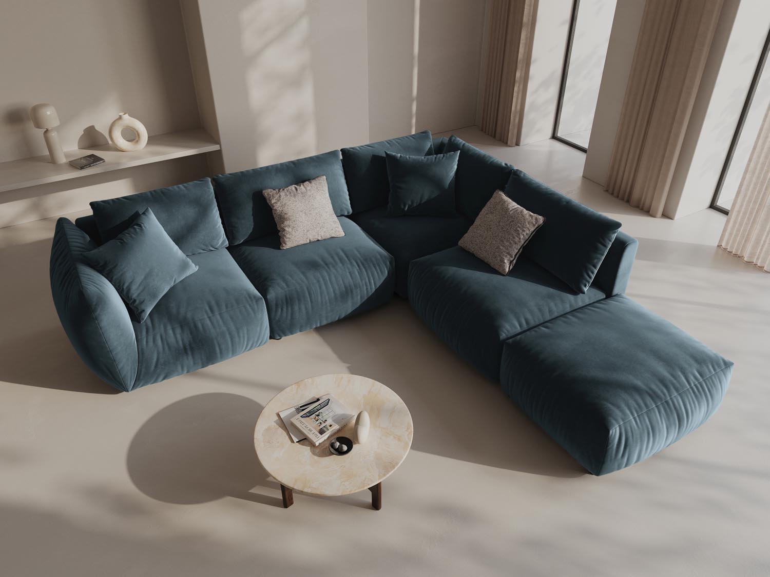 Chris Velour Modular Ecksofa rechts 4 Sitzer in Pastel Blue-Casino präsentiert im Onlineshop von KAQTU Design AG. Ecksofa rechts ist von Micadoni