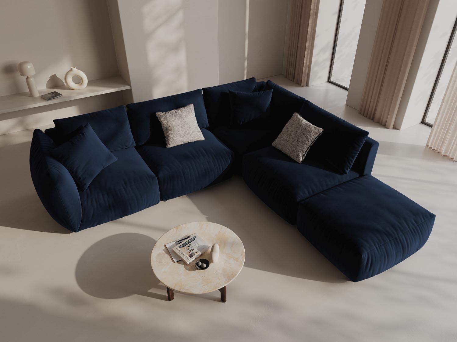 Erleben Sie das Chris Velour Modular Ecksofa rechts von Micadoni – ein stilvolles 4-Sitzer Sofa, das Komfort und modernes Design perfekt kombiniert!