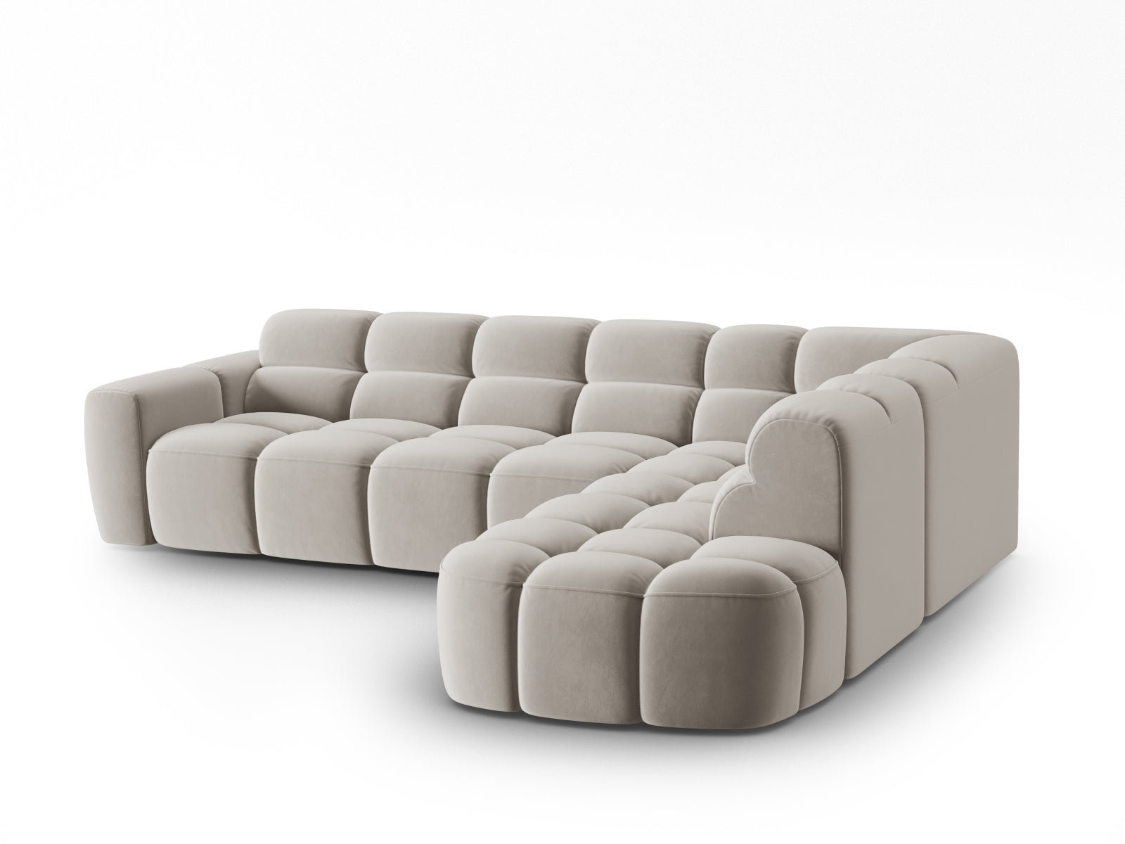 Erleben Sie das stilvolle Lisa Velour Ecksofa rechts von Micadoni. Dieses 5-Sitzer Sofa vereint modernen Komfort und elegantes Design für Ihr Wohnzimmer.