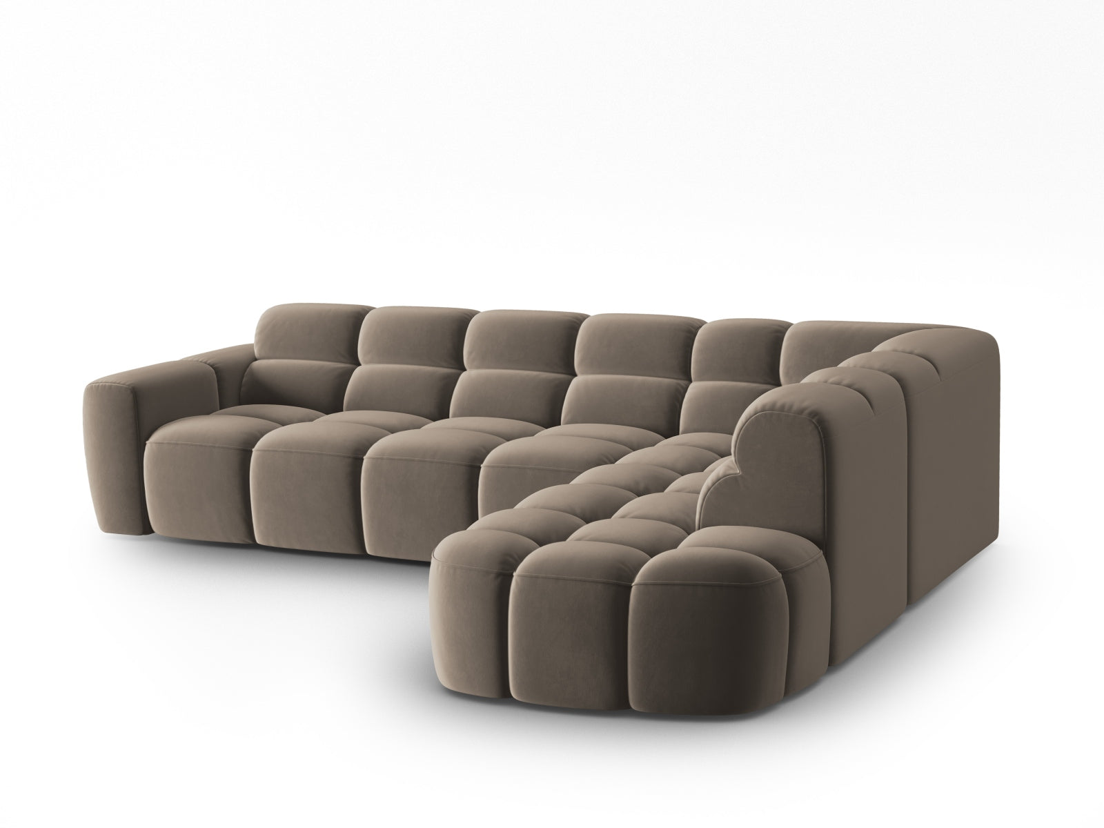 Erleben Sie das stilvolle Lisa Velour Ecksofa rechts von Micadoni. Dieses 5-Sitzer Sofa vereint Komfort und modernes Design für Ihr Wohnzimmer.