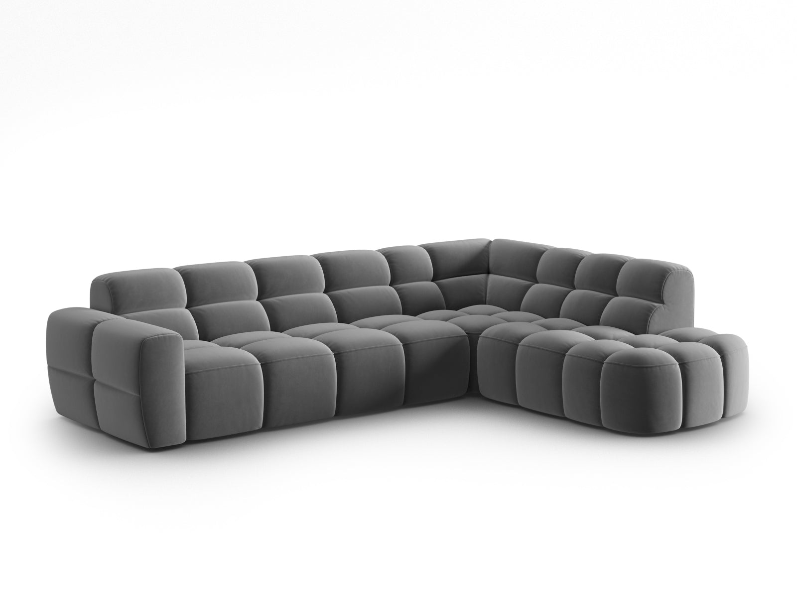 Entdecken Sie das elegante Lisa Velour Ecksofa rechts von Micadoni. Dieses 5-Sitzer Sofa bietet perfekten Komfort und stilvolles Design für Ihr Zuhause.
