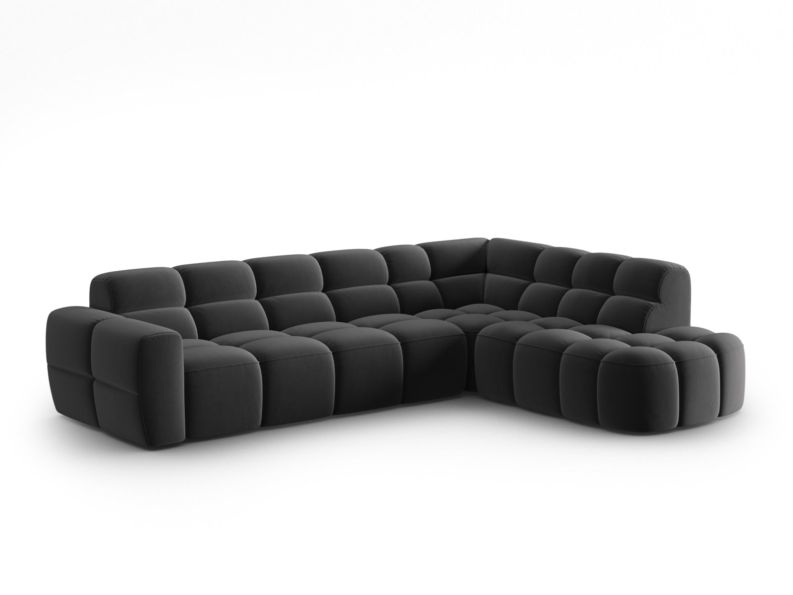 Entdecken Sie das elegante Lisa Velour Ecksofa rechts von Micadoni. Dieses 5-Sitzer Sofa bietet perfekten Komfort und zeitgemässes Design für Ihr Zuhause.