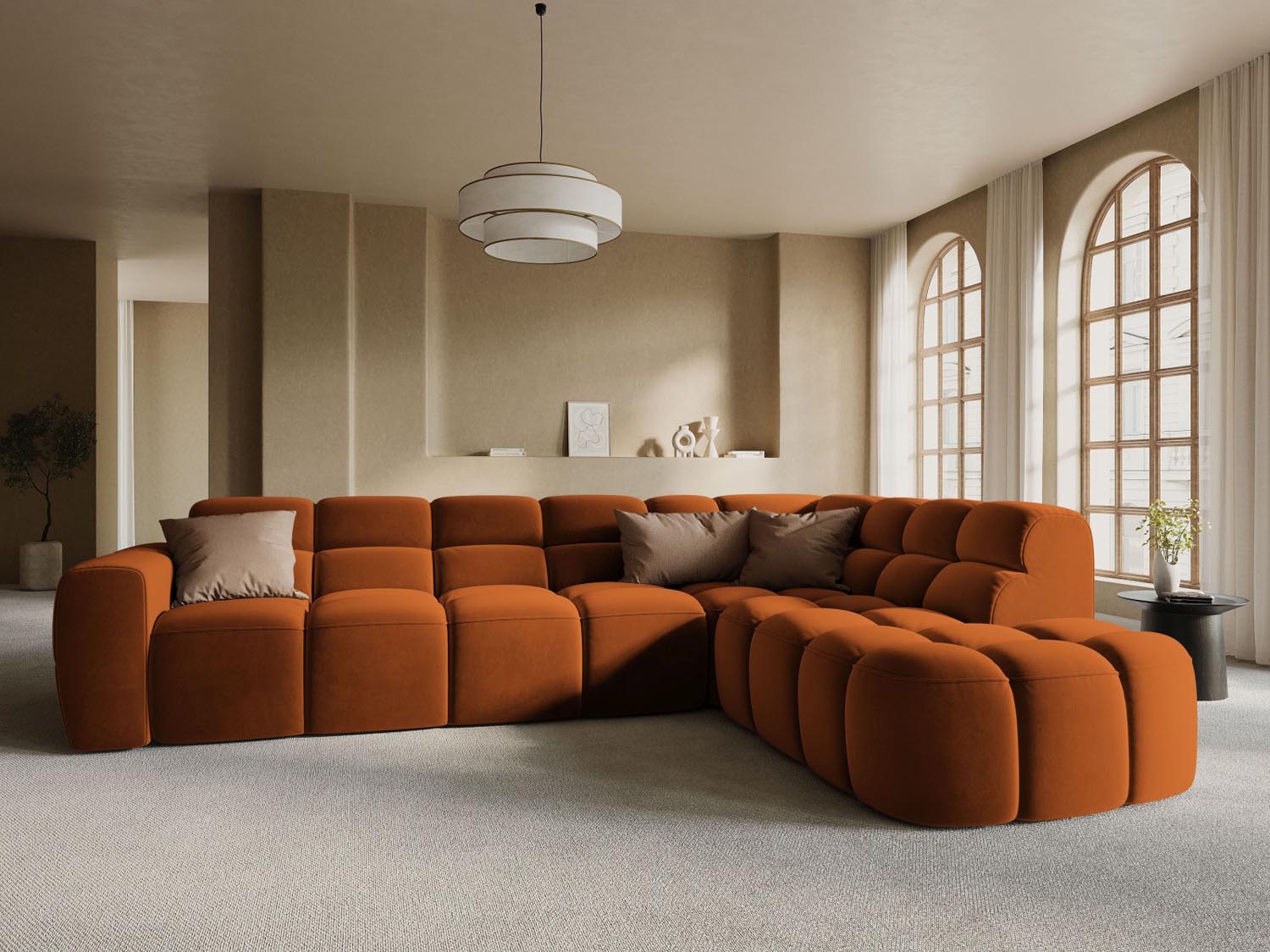 Erleben Sie das stilvolle Lisa Velour Ecksofa rechts von Micadoni. Dieses 5-Sitzer Sofa vereint Komfort und modernes Design für Ihr Wohnzimmer.