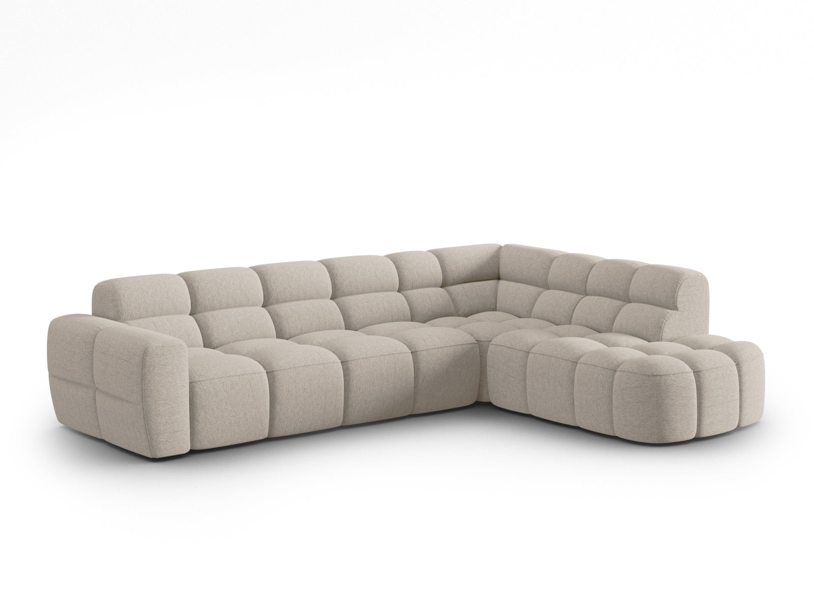 Erleben Sie das stilvolle Lisa Ecksofa rechts 5 Sitzer von Micadoni. Luxuriöser Velours, viel Platz und zeitgemässes Design für Ihr Zuhause.