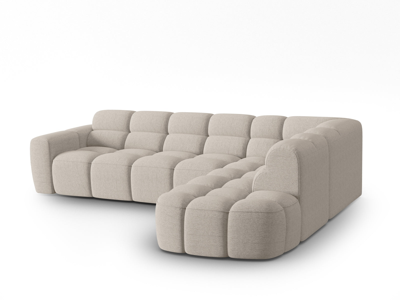 Entdecken Sie das elegante Lisa Ecksofa rechts 5 Sitzer von Micadoni. Hochwertiger Velours, grosszügiger Platz und modernes Design für Ihr Wohnzimmer.