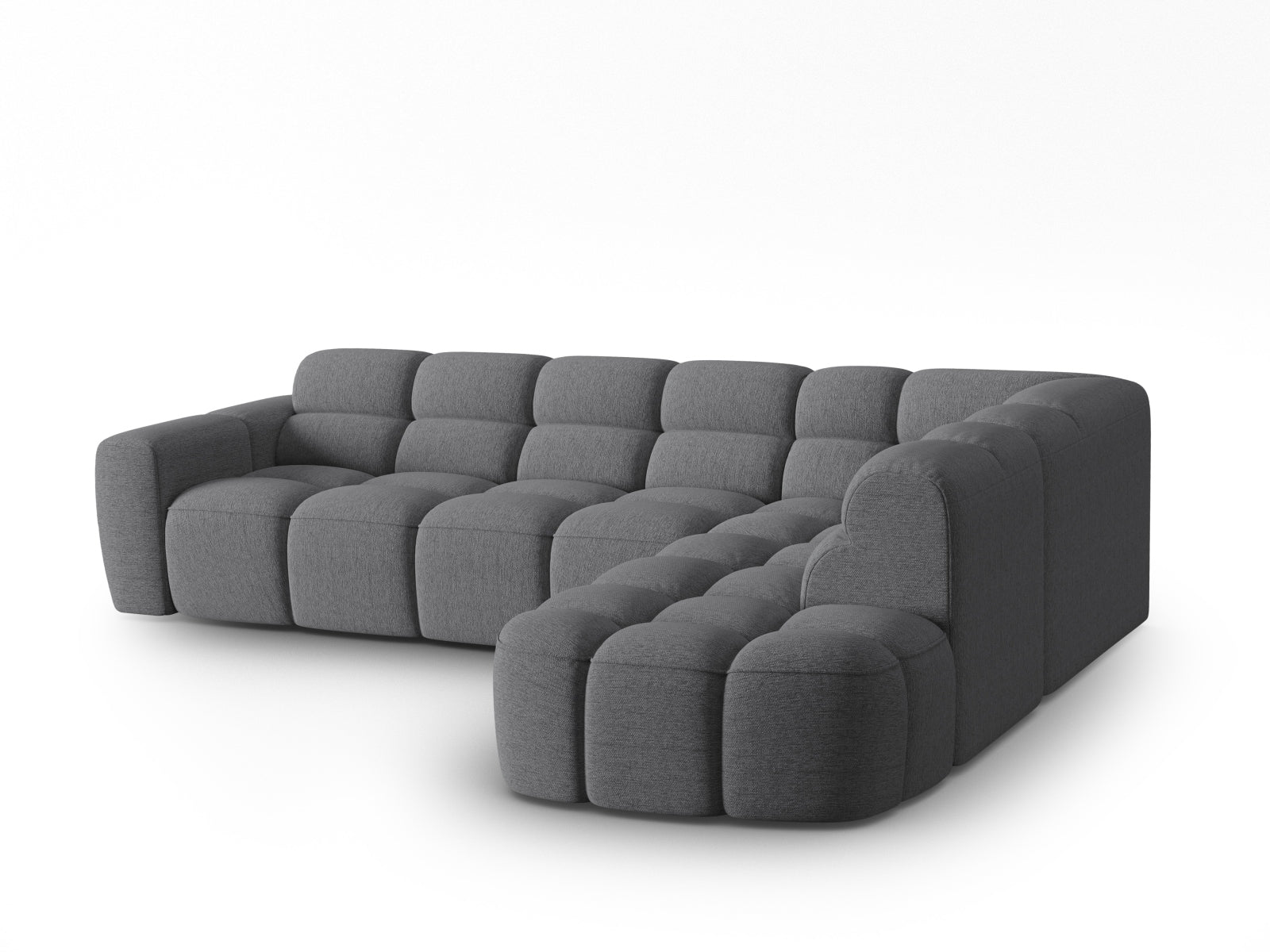Erleben Sie das stilvolle Lisa Ecksofa rechts 5 Sitzer von Micadoni. Luxuriöser Velours, viel Platz und zeitgemässes Design für Ihr Zuhause.