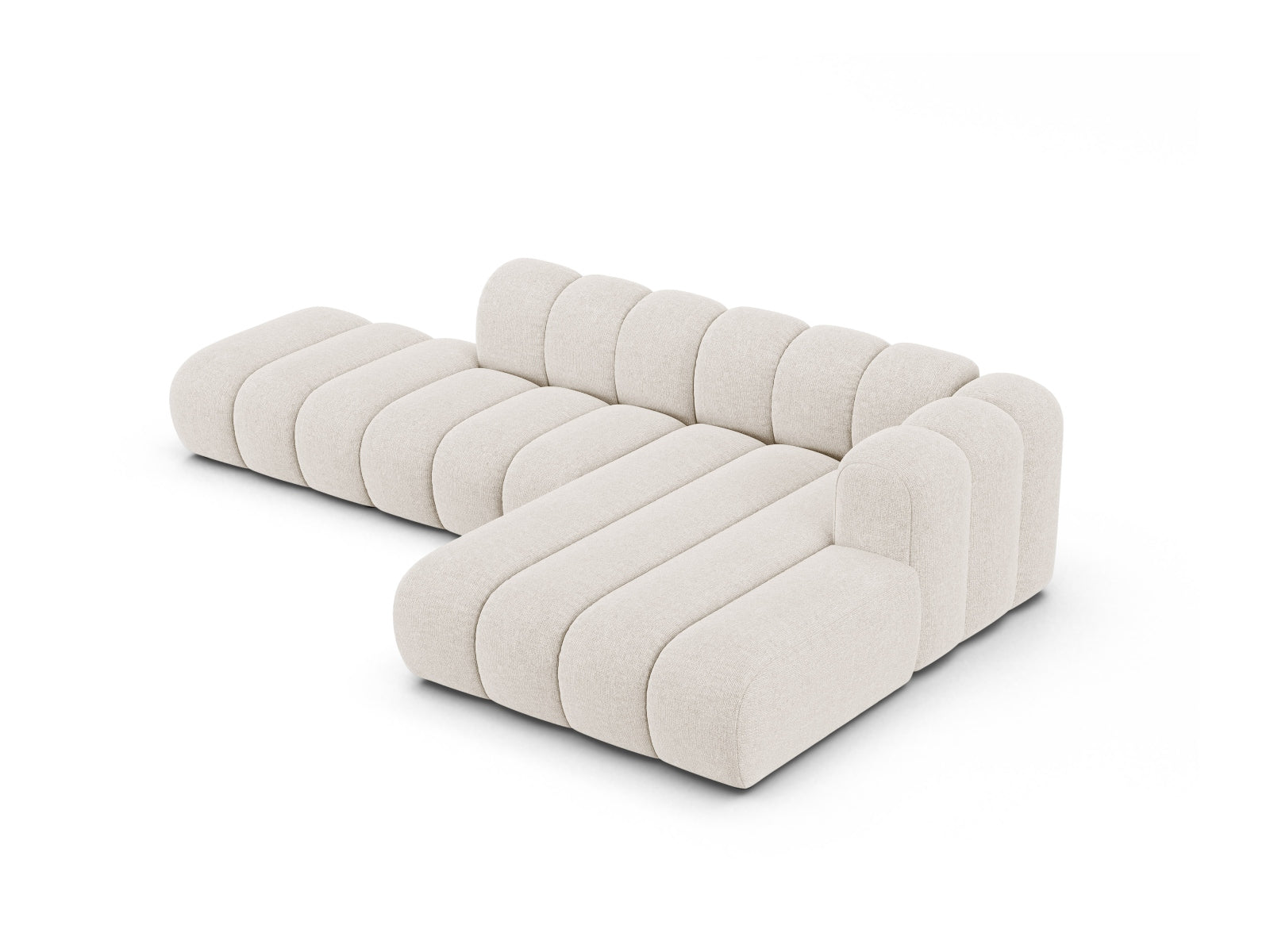 Modernes 5-Sitzer Ecksofa Lupine Modular Open rechts in sanftem Beige, perfekt für gemütliche und stilvolle Wohnbereiche.
