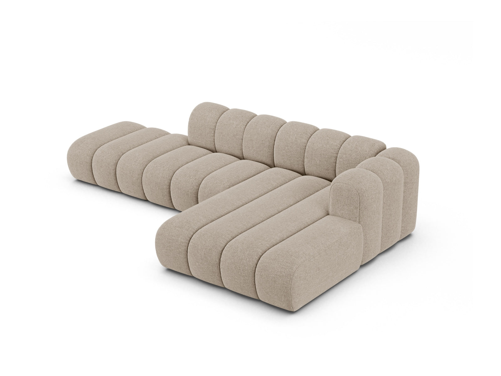 Modernes 5-Sitzer Ecksofa Lupine Modular Open rechts in edlem Dunkelbeige, perfekt für stilvolle Wohnzimmergestaltung.