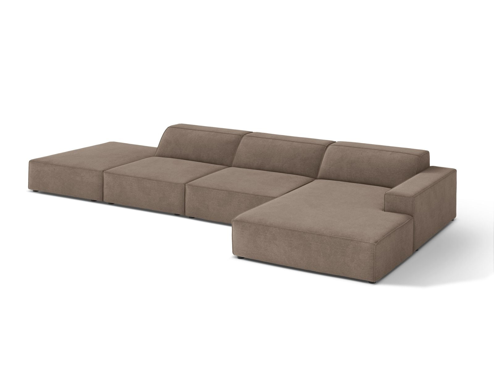 Elegantes 5-Sitzer Ecksofa Jodie in Cappuccino-Liberty, ideal für moderne Wohnräume und gesellige Stunden mit Freunden und Familie.
