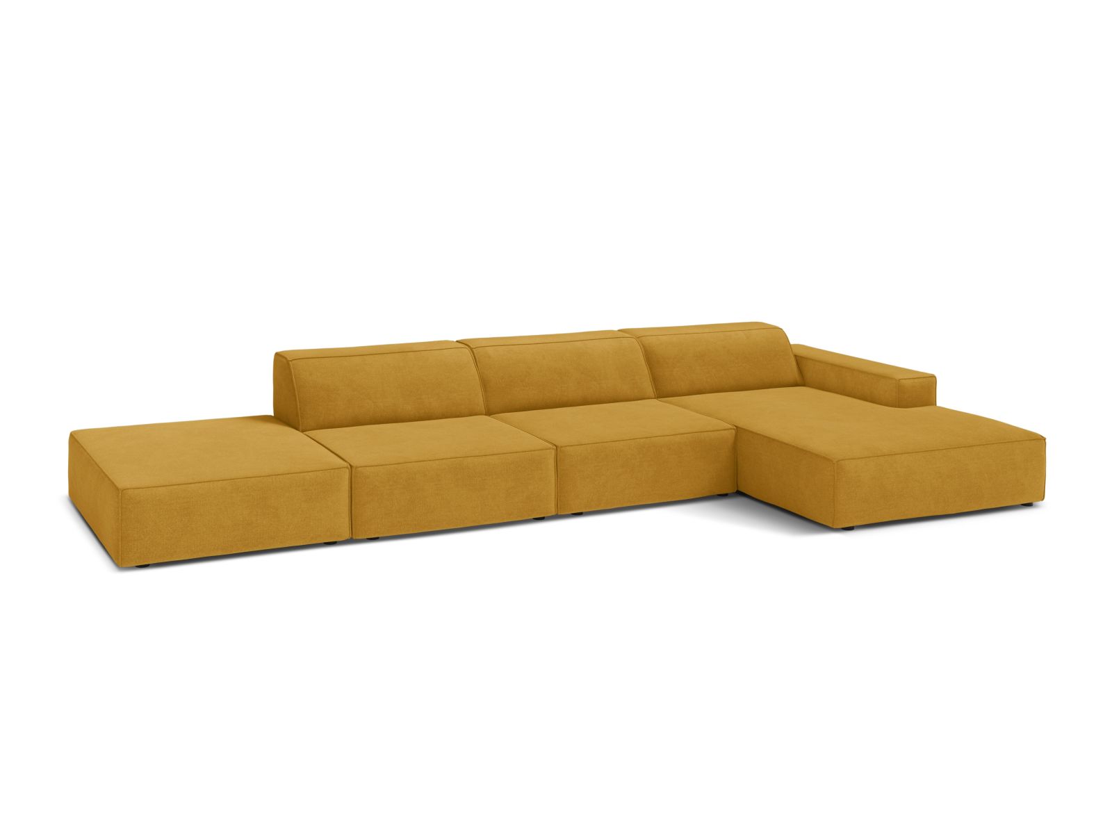 Modernes 5-Sitzer Ecksofa Jodie in stilvollem Gelb, ideal für gemütliche Wohnzimmer, präsentiert von Micadoni.