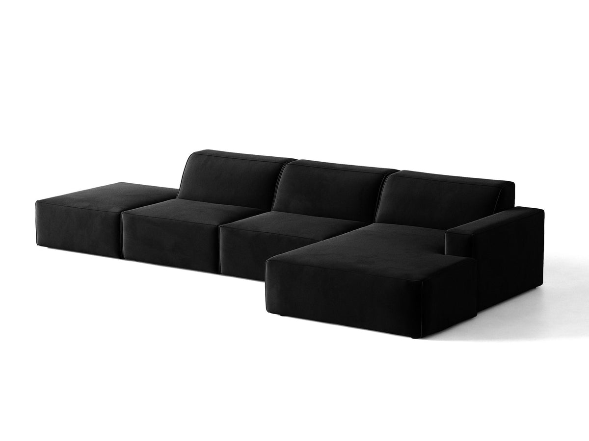 Modulares Ecksofa Jodie von Micadoni mit Stoffbezug, Holzrahmen und niedrigen schwarzen Beinen