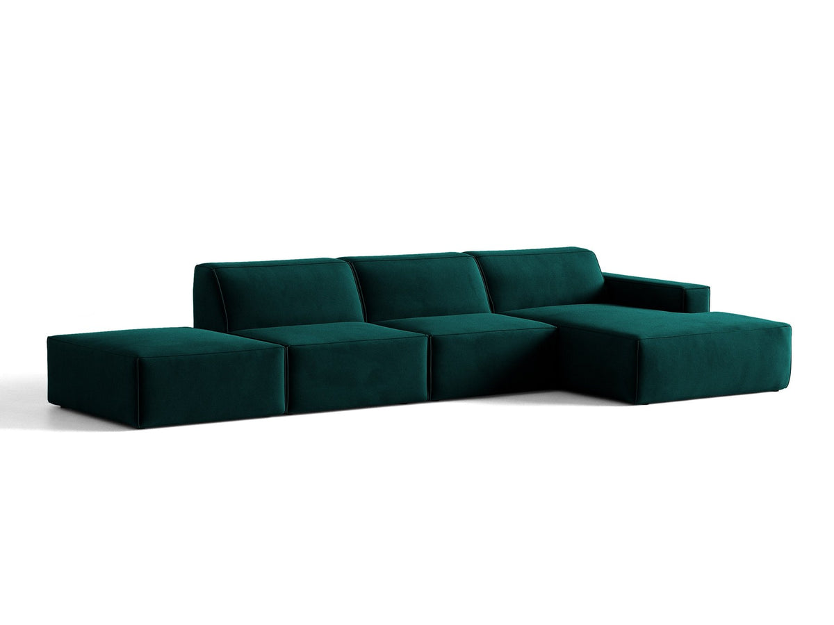 Ecksofa rechts Jodie von Micadoni in Leichtes beige mit Samtstoff-Bezug Venus, modulare Bauweise und schwarzen Kunststoffbeinen.