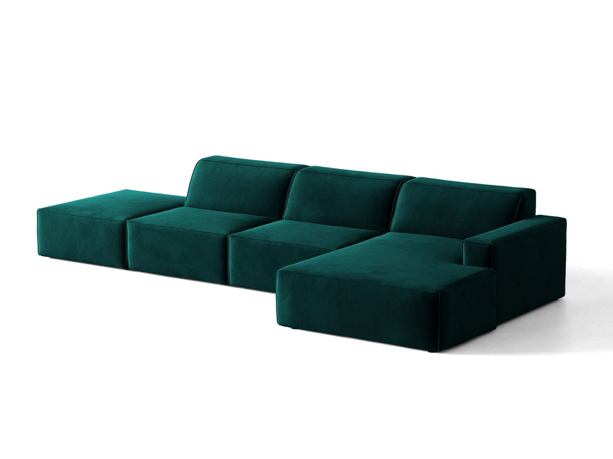Ecksofa rechts Jodie von Micadoni in Leichtes beige mit Samtstoff-Bezug Venus, modulare Bauweise und schwarzen Kunststoffbeinen.