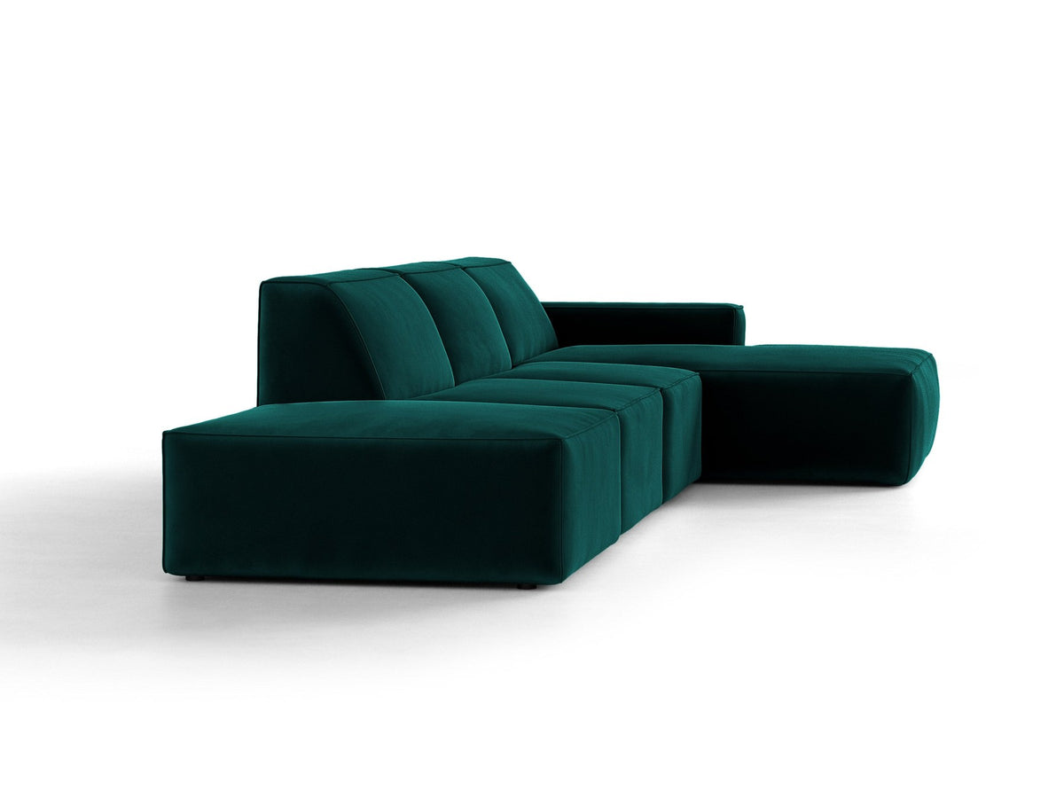 Ecksofa rechts Jodie von Micadoni in Leichtes beige mit Samtstoff-Bezug Venus, modulare Bauweise und schwarzen Kunststoffbeinen.