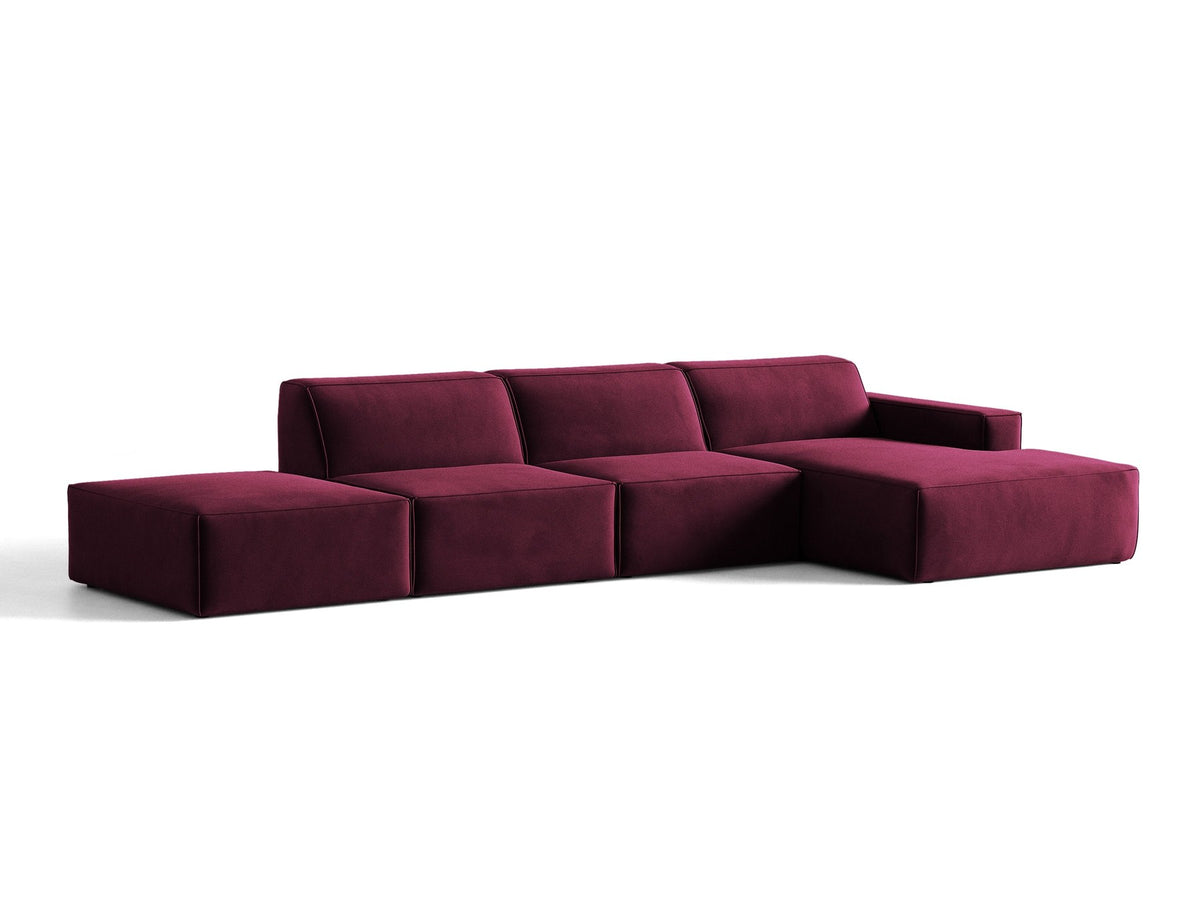 Ecksofa rechts Jodie von Micadoni in Leichtes beige mit Samtstoff-Bezug Venus, modulare Bauweise und schwarzen Kunststoffbeinen.