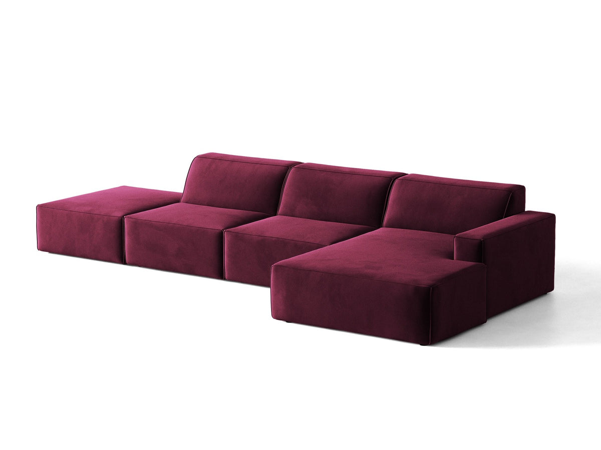 Ecksofa rechts Jodie von Micadoni in Leichtes beige mit Samtstoff-Bezug Venus, modulare Bauweise und schwarzen Kunststoffbeinen.