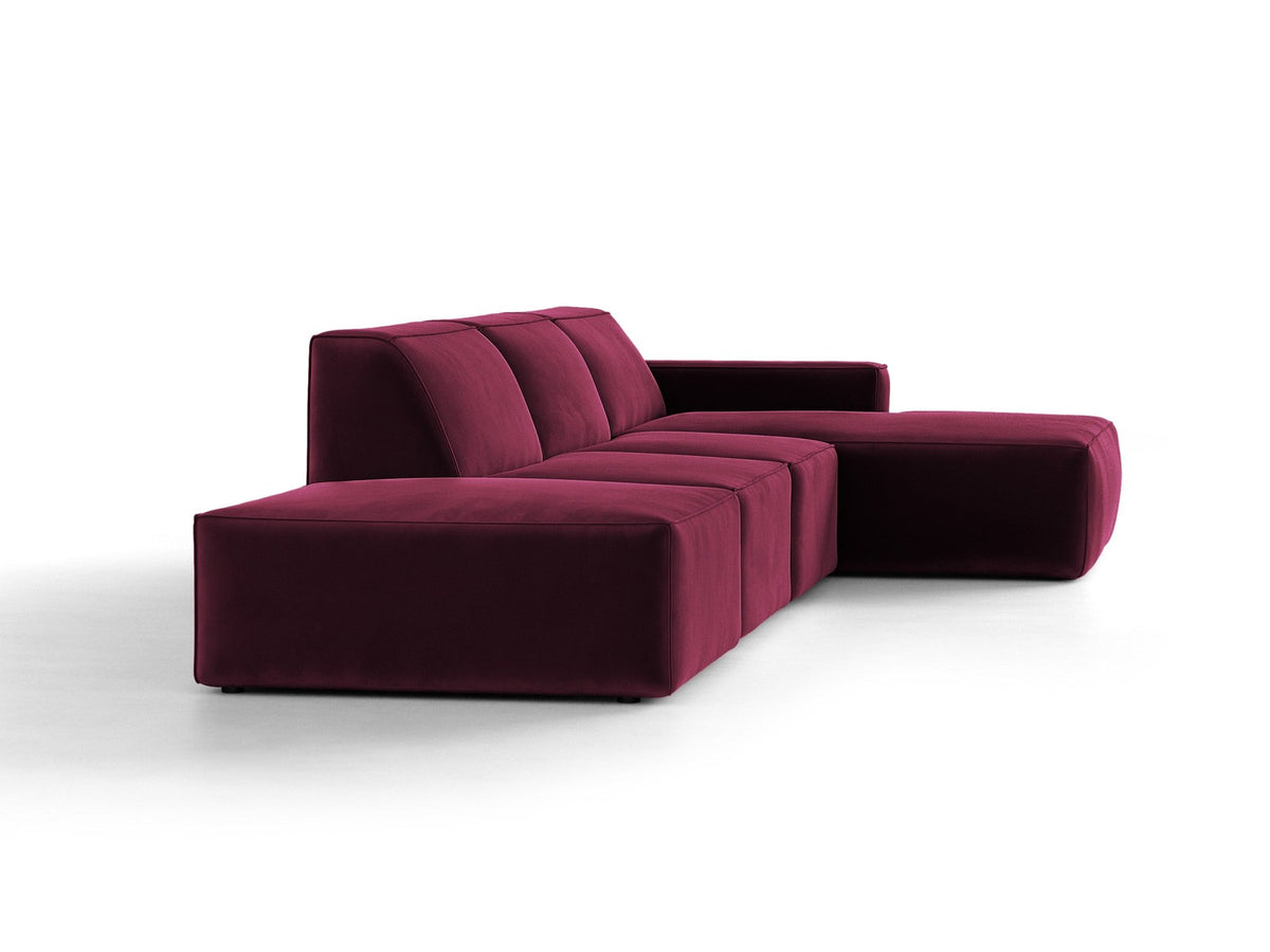 Ecksofa rechts Jodie von Micadoni in Leichtes beige mit Samtstoff-Bezug Venus, modulare Bauweise und schwarzen Kunststoffbeinen.